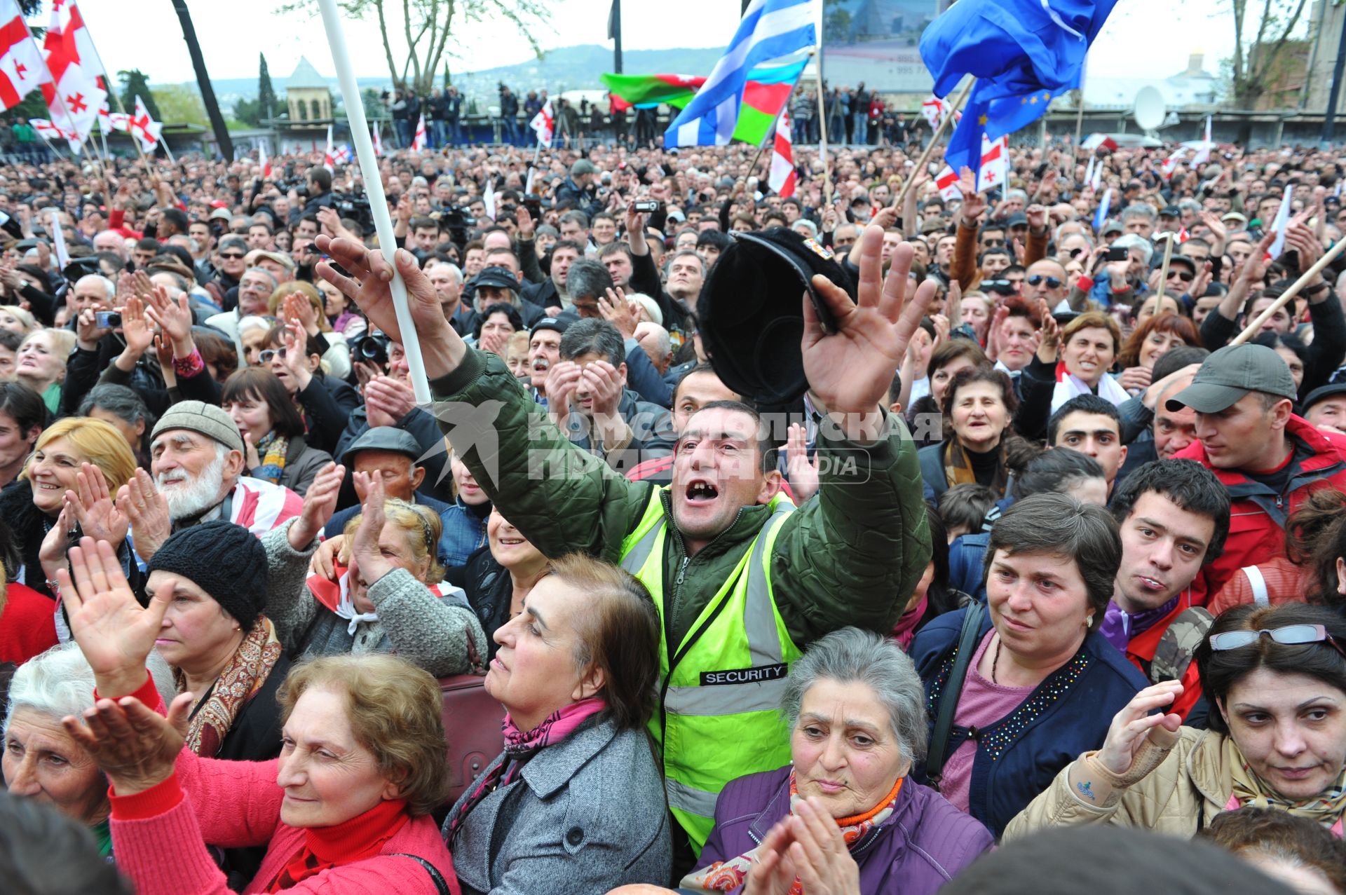 Проспект Руставели. Митинг сторонников партии `Единое национальное движение` (ЕНД) . На сгимке: участники акции.