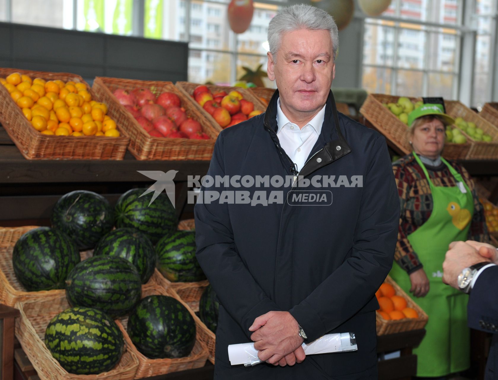 Мэр Москвы Сергей Собянин посетил  рынок `ЭкоФерма`, расположенный на улице Вешняковской.