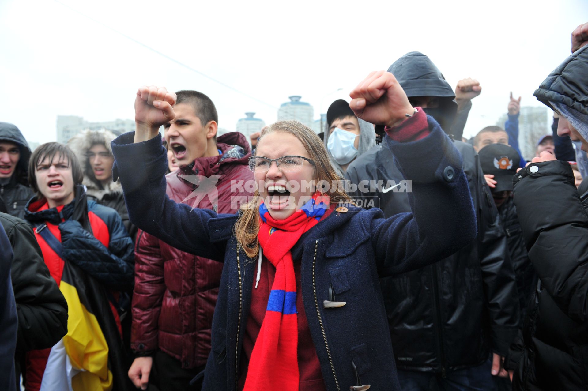 День народного единства. На снимке: митингующие во время акции `Русский марш` в Люблино.