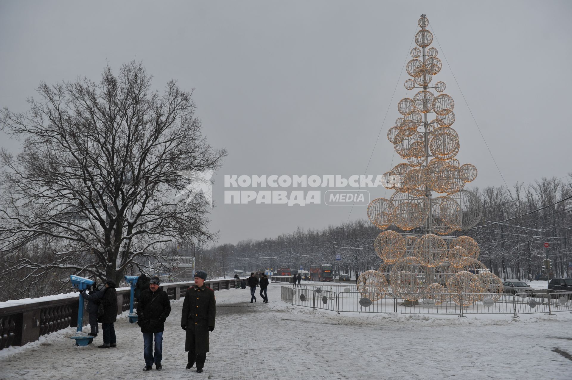 Смотровая площадка на Воробьевых горах. На снимке: новогодняя елка.