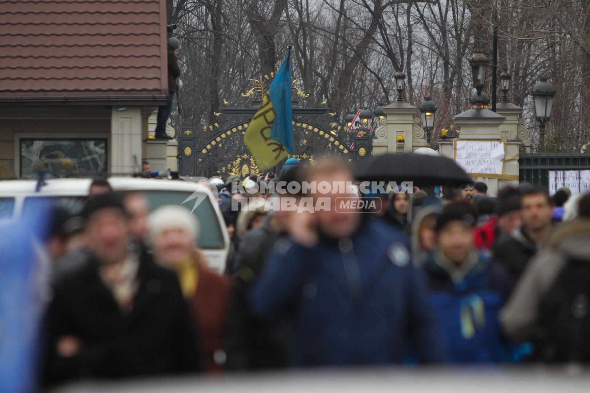 Загородная резиденция украинского президента `Межигорье`. Сторонники оппозиции у резиденции.