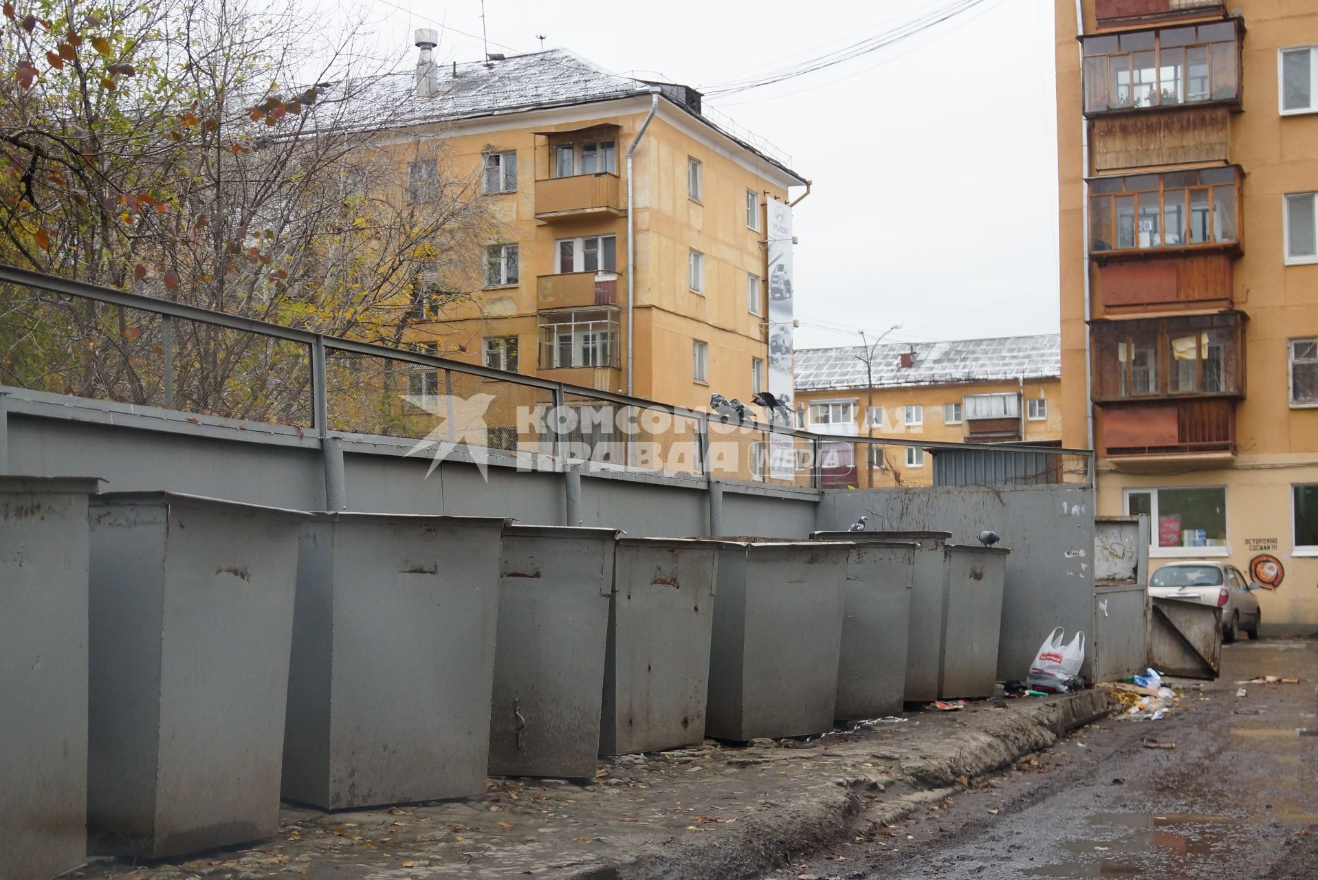 мусорные баки во дворе жилого дома