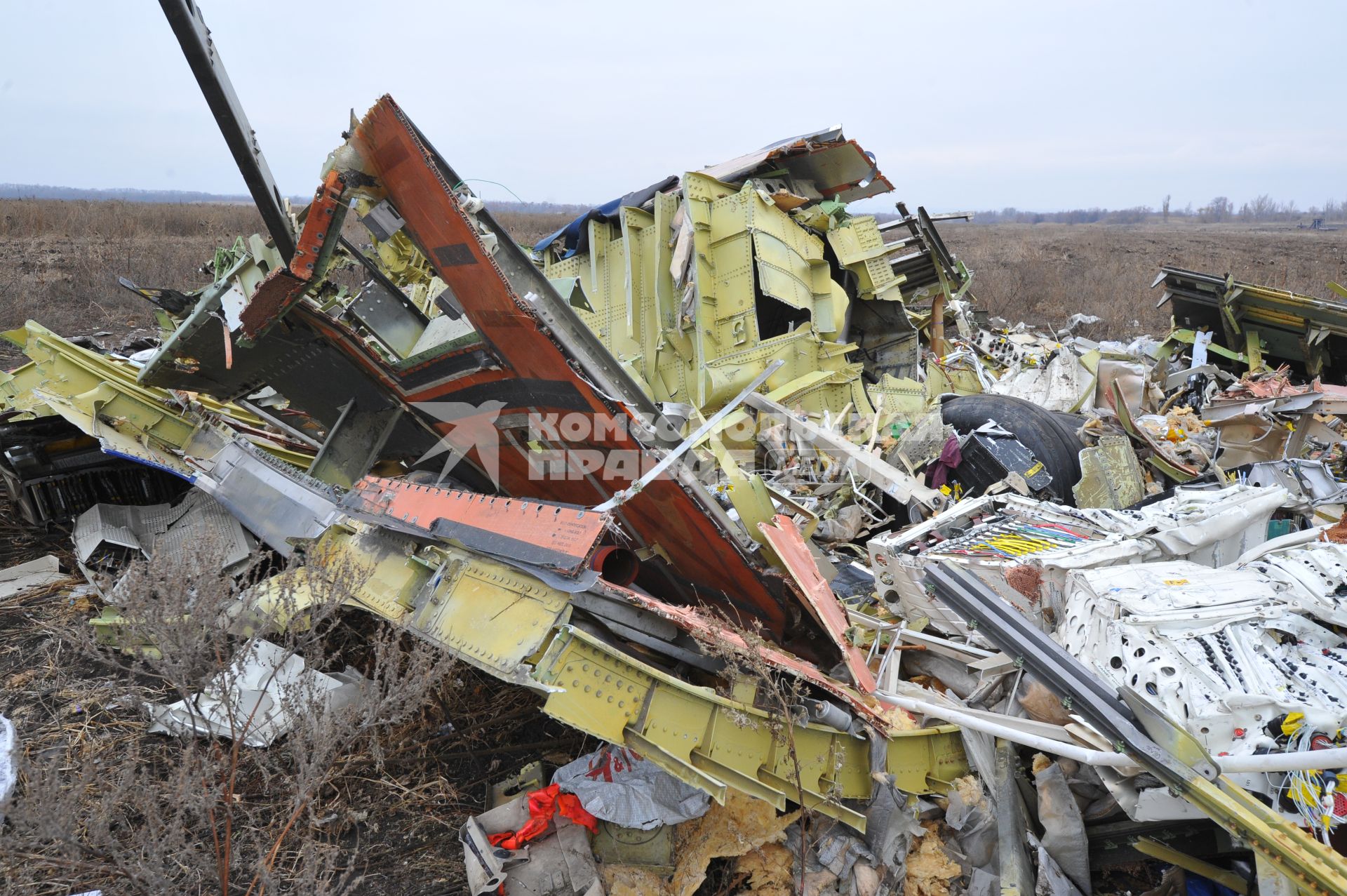 Село Грабово. Место крушения самолета Boeing 777 авиакомпании Malaysia Airlines, выполнявшего плановый рейс MH17 из Амстердама в Куала-Лумпур, произошедшая 17.07.14. На снимке: обломки самолета.