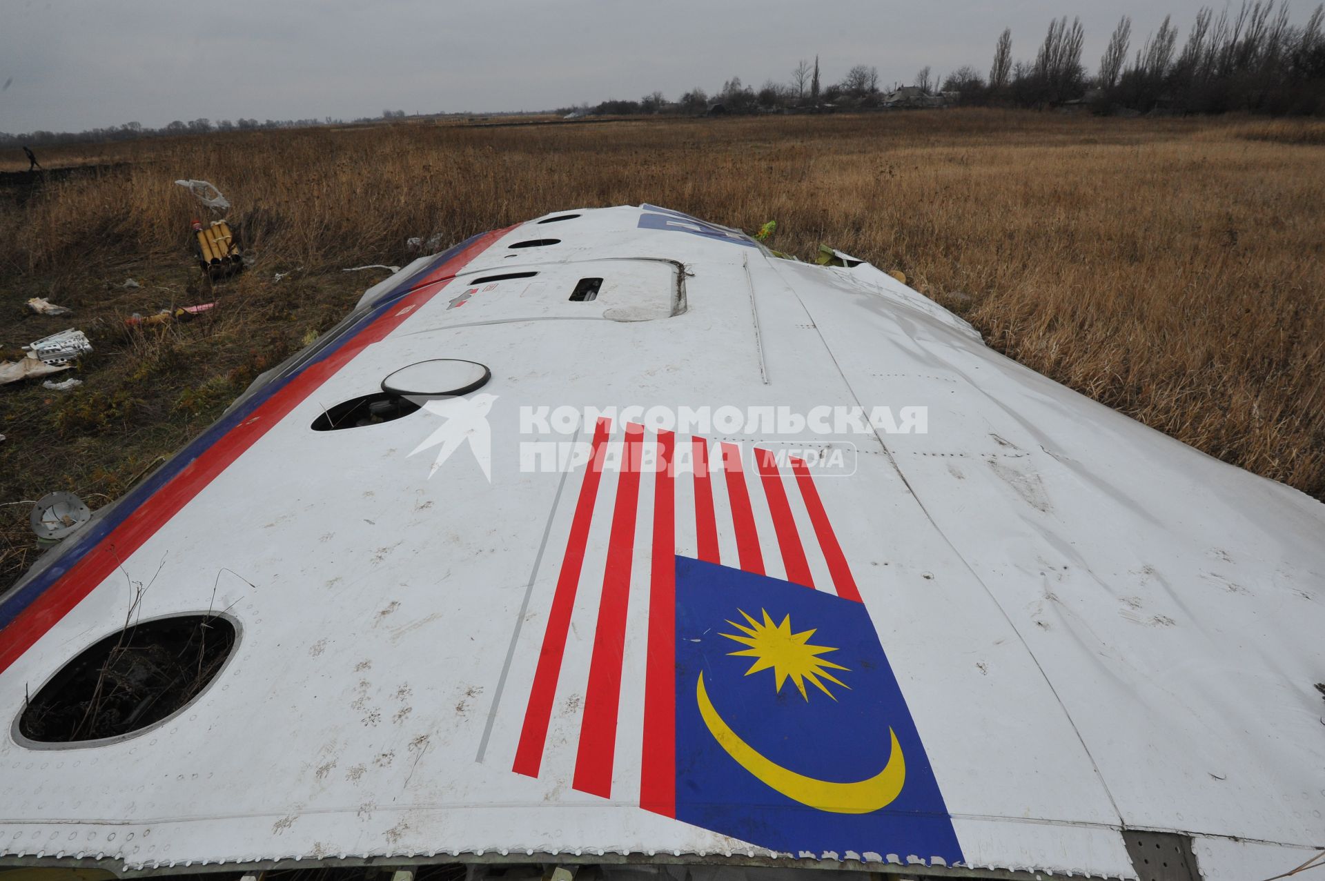 Село Грабово. Место крушения самолета Boeing 777 авиакомпании Malaysia Airlines, выполнявшего плановый рейс MH17 из Амстердама в Куала-Лумпур, произошедшая 17.07.14. На снимке: обломки самолета.