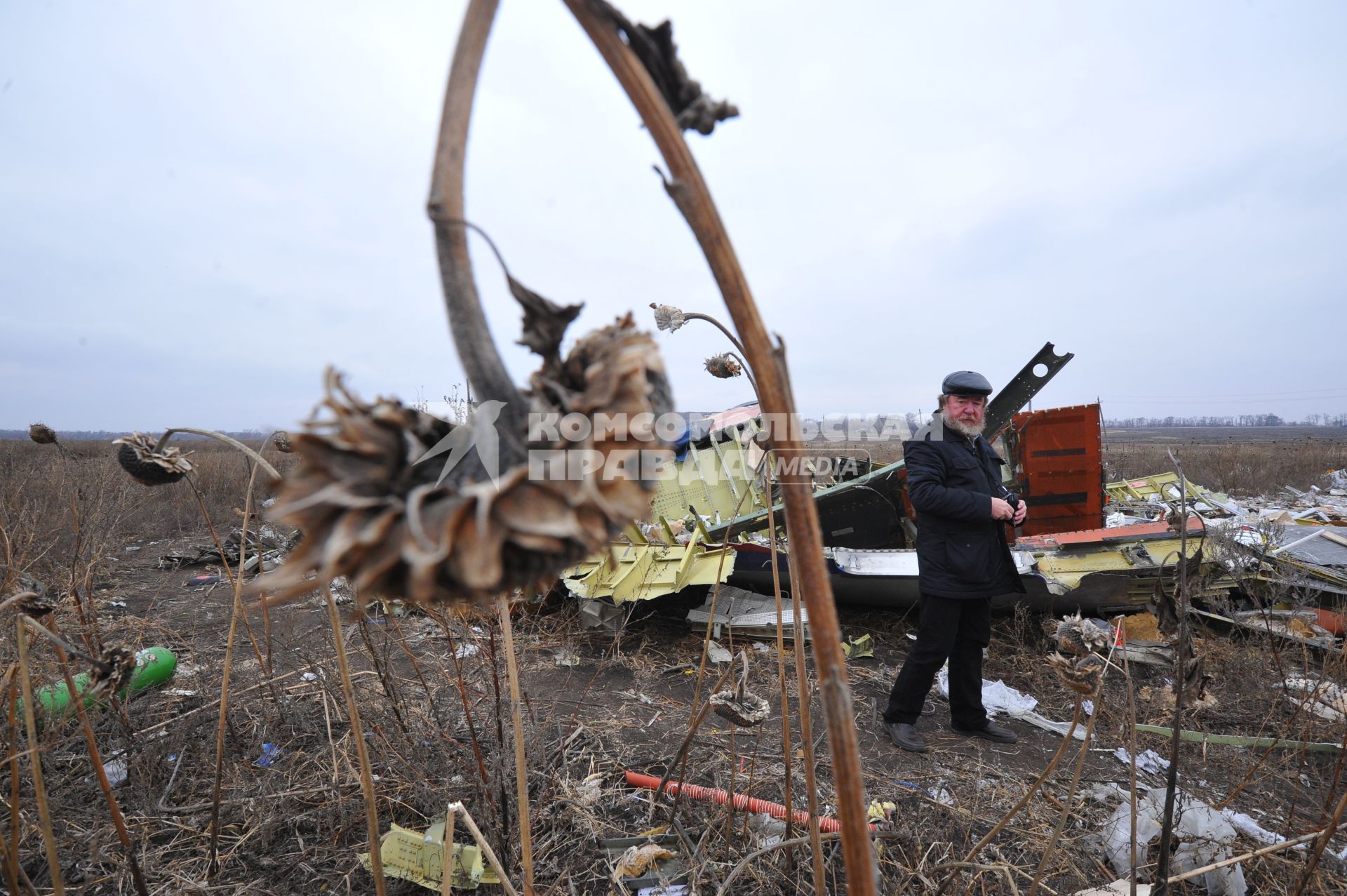 Село Грабово. Место крушения самолета Boeing 777 авиакомпании Malaysia Airlines, выполнявшего плановый рейс MH17 из Амстердама в Куала-Лумпур, произошедшая 17.07.14. На снимке: специальный корреспондент КП Николай Варсегов.