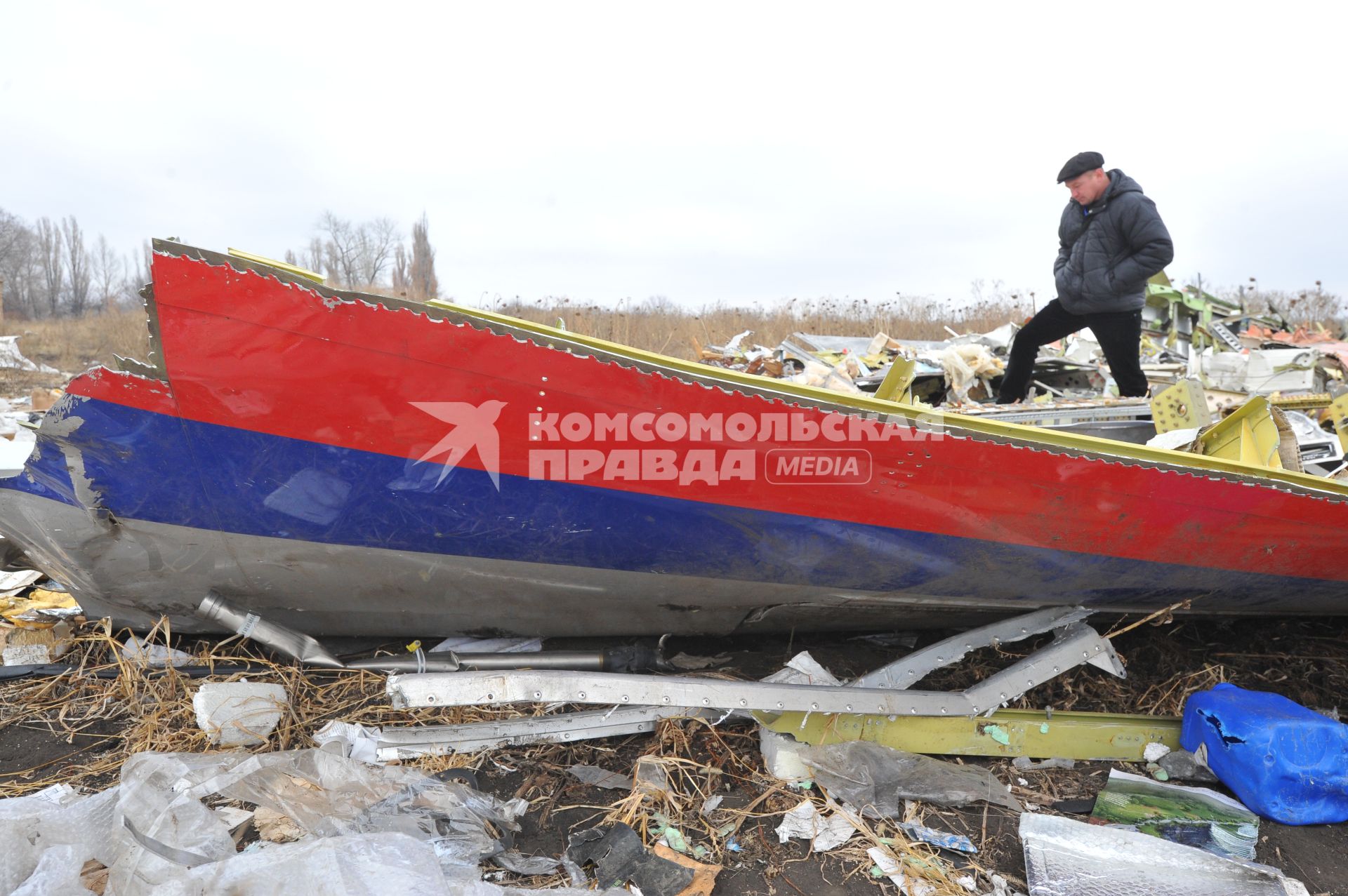 Село Грабово. Место крушения самолета Boeing 777 авиакомпании Malaysia Airlines, выполнявшего плановый рейс MH17 из Амстердама в Куала-Лумпур, произошедшая 17.07.14. На снимке: обломки самолета.