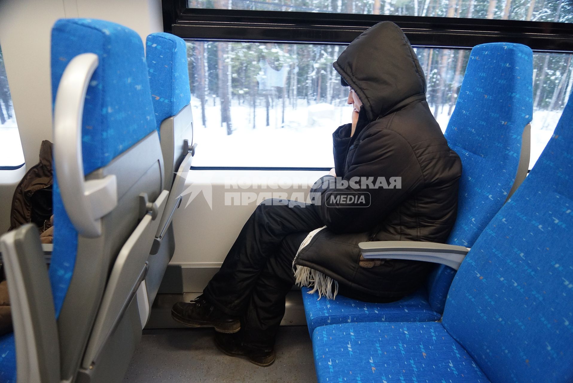 пассажир электропоезда ЭС2Г Ласточка, во время демонстрационной поездки до г.Верхотурье