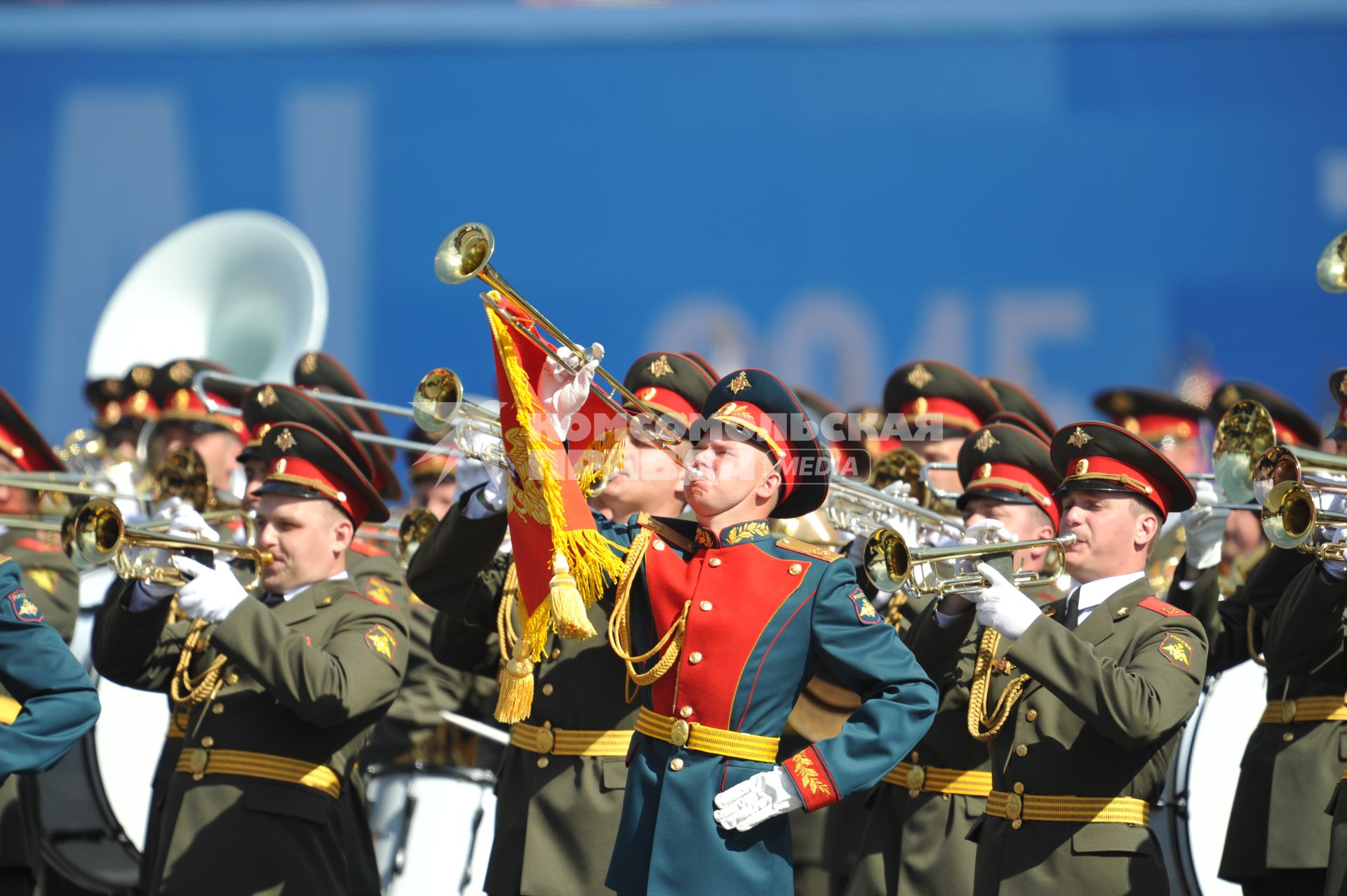 Москва. Военный оркестр во время  Парада на Красной площади, в честь 70-летия Победы в Великой Отечественной войне.