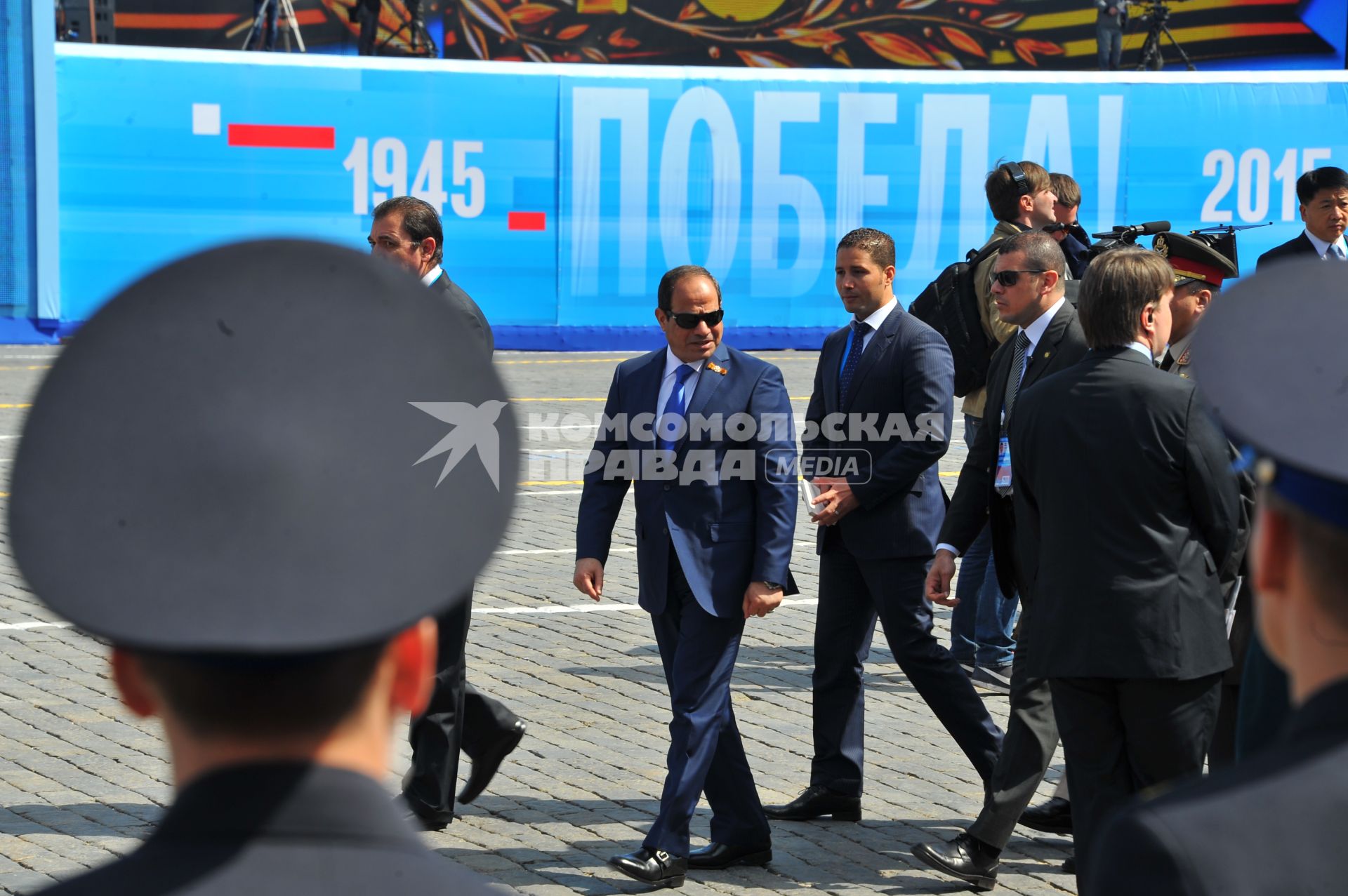 Москва. Президент Арабской Республики Египет Абдель Фатах ас-Сиси  (второй слева) после Парада на Красной площади, в честь 70-летия Победы в Великой Отечественной войне.