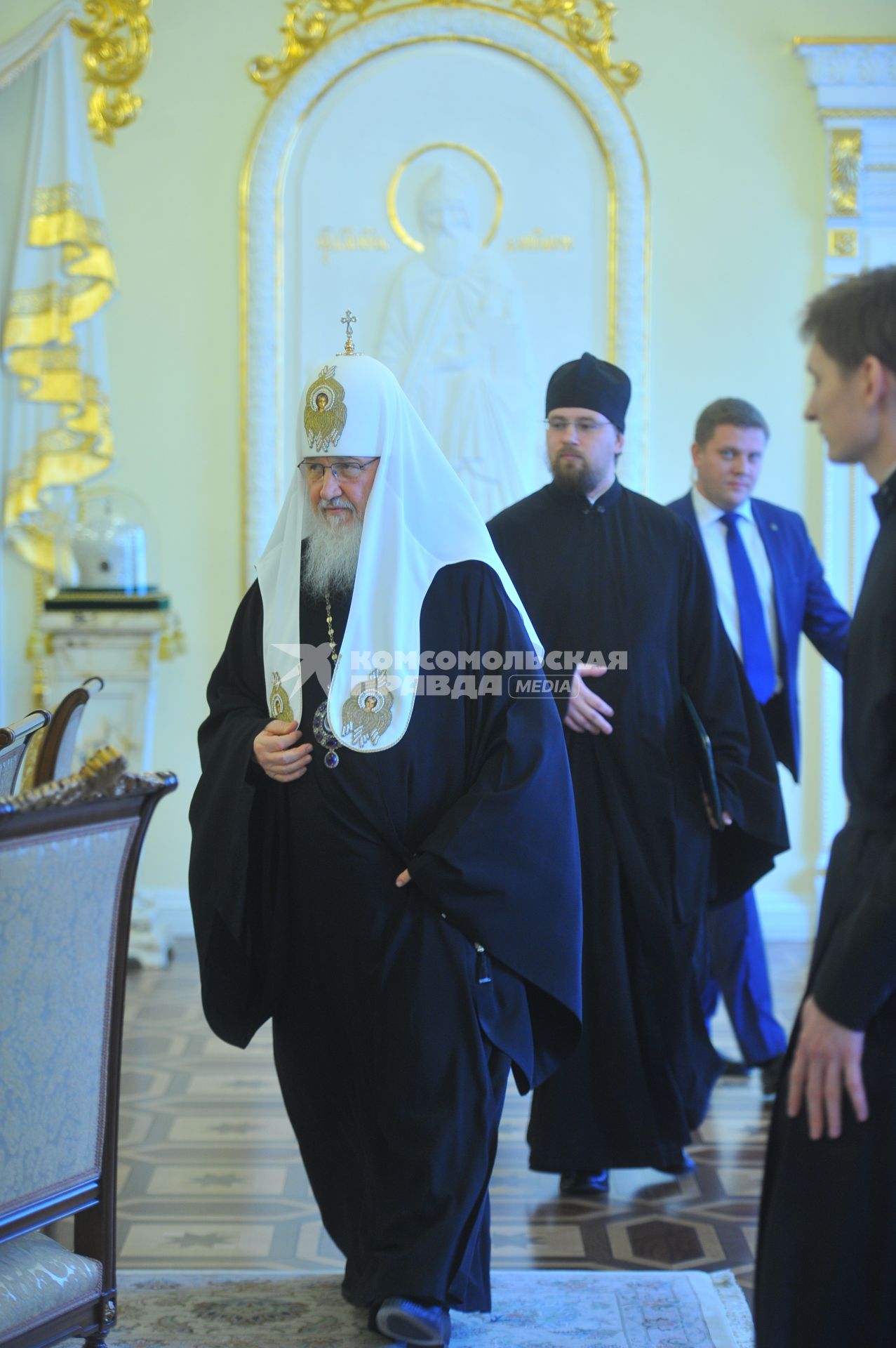 Патриарх Московский и всея Руси Кирилл во время встречи  с премьер-министром Греции Алексисом Ципрасом в Москве.