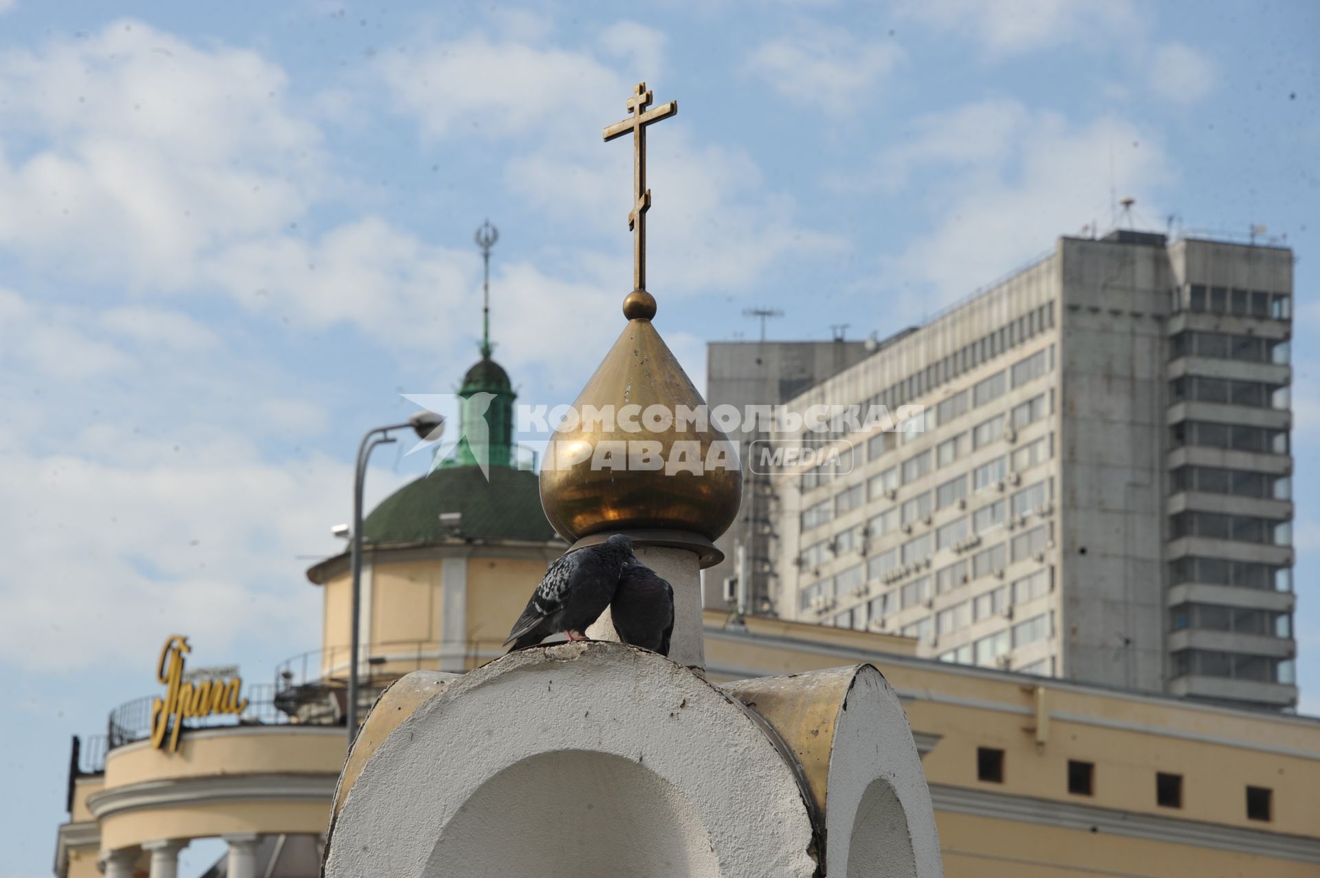 Москва. Голуби на фоне куполов.