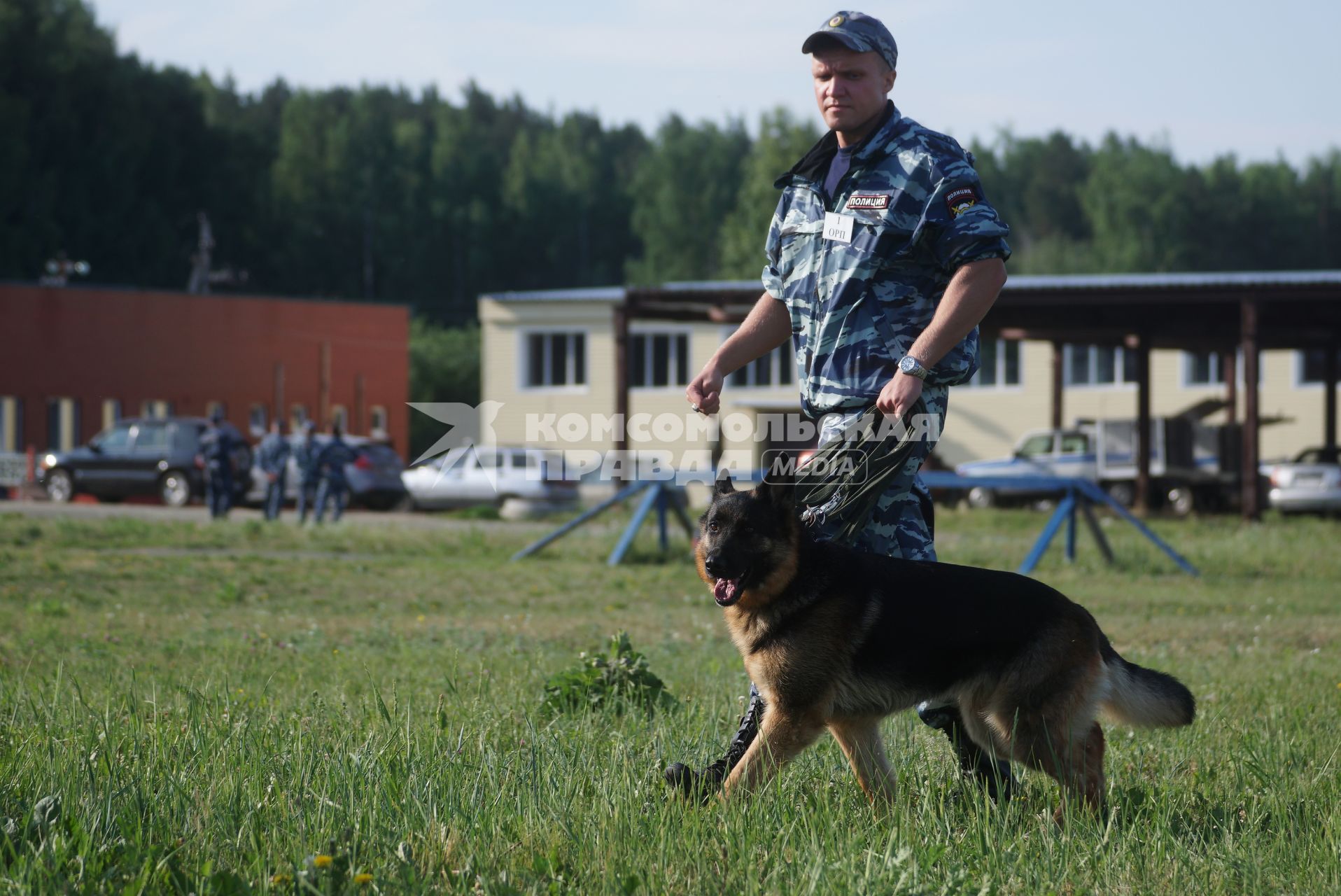 Екатеринбург. Полицейский-кинолог с своей служебной собакой во время выполнения задания на областных соревнованиях кинологов МВД и Таможни