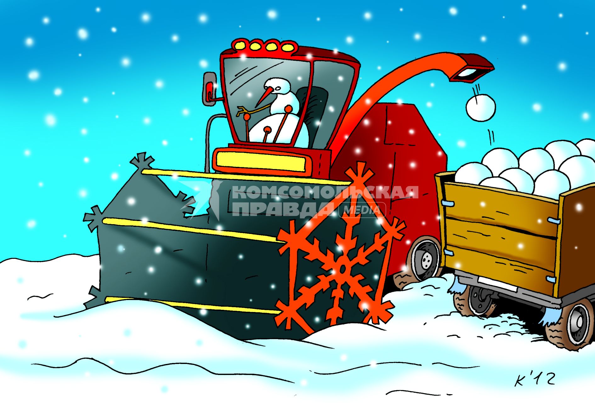 Карикатура на тему `Снегопад`.