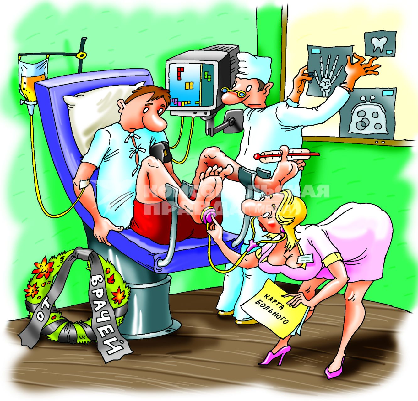 Карикатура на тему `Платная медицина`.