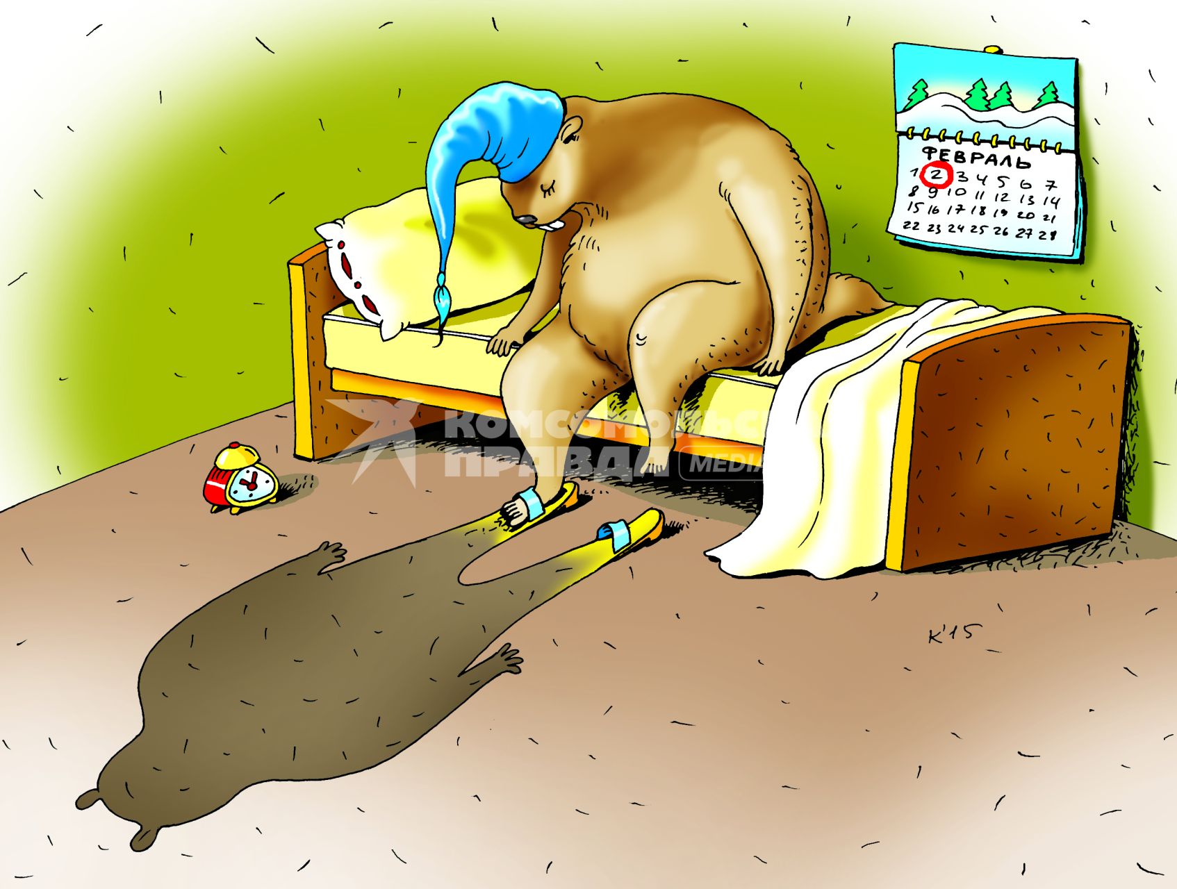 Карикатура на тему `День сурка`.