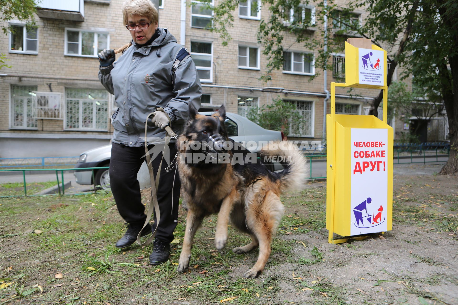 Челябинск. Женщина с собакой на прогулке.