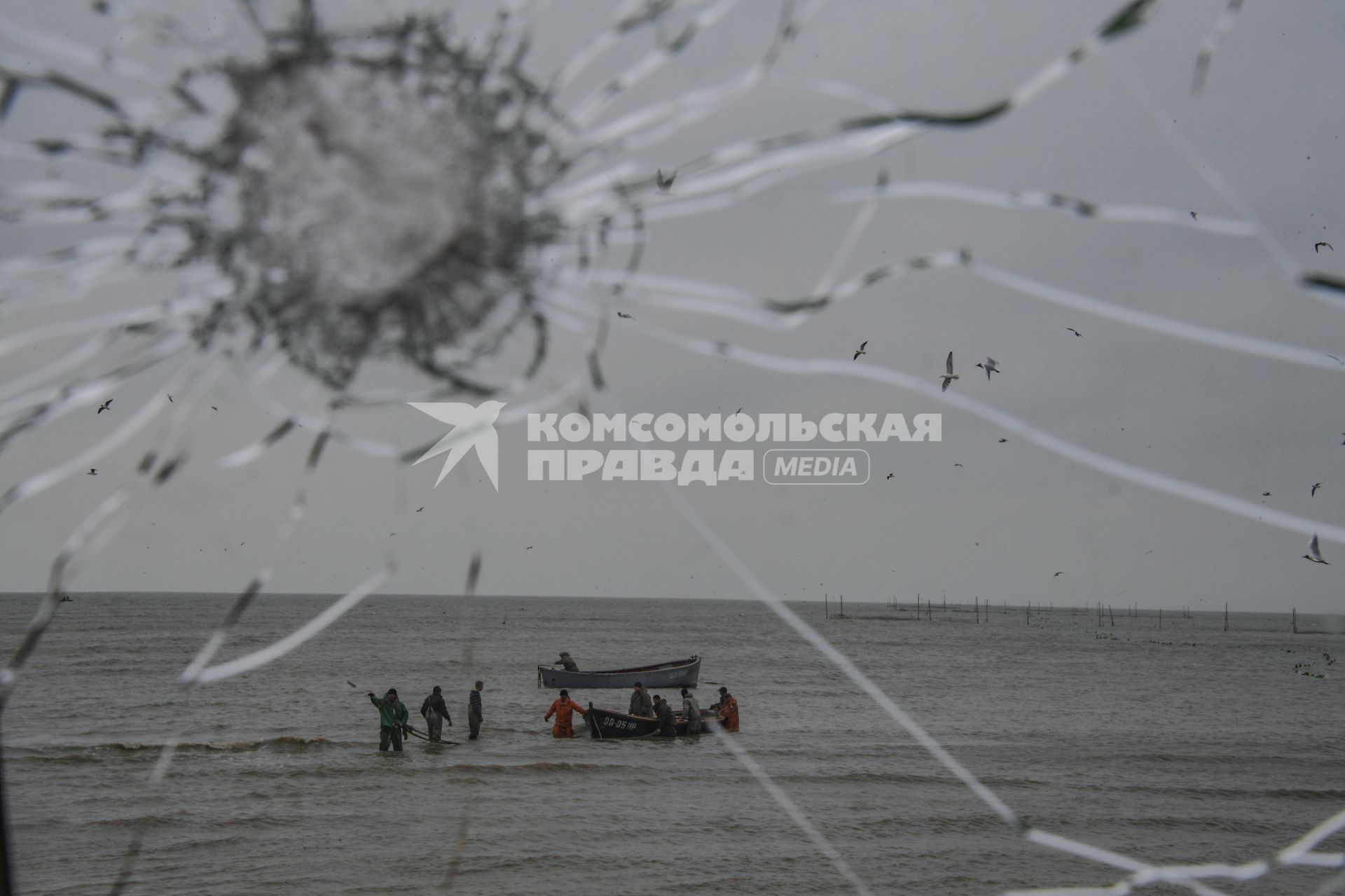 Украина, Новоазовский район , Безыменное.  Машина с пулевыми отверстиями на лобовом стекле  на берегу Таганрогского залива.