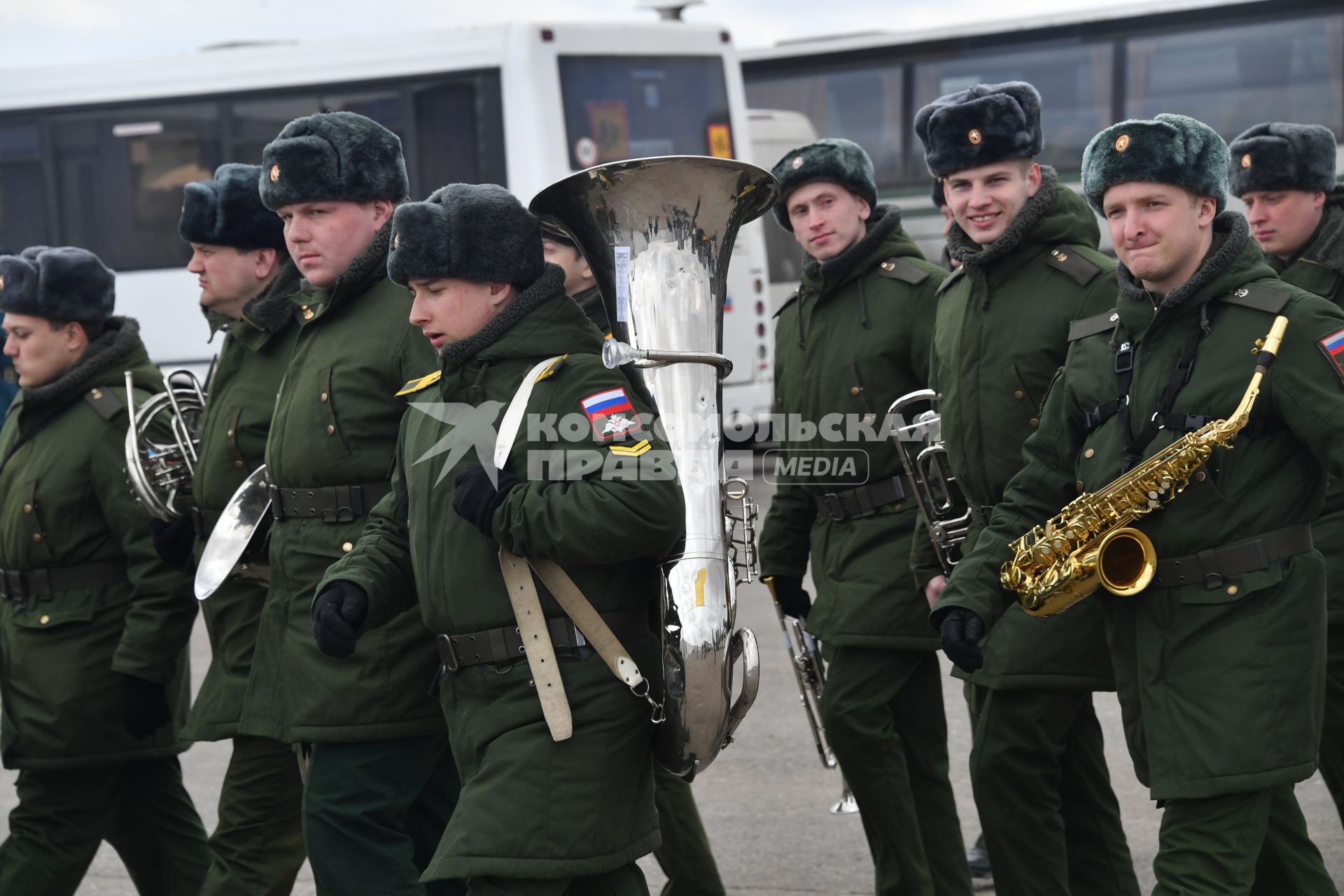 Московская область, Алабино. Участники пеших колонн парадного расчета войск перед репетицией военного парада, посвященного  72-й годовщине Победы в Великой Отечественной войне.