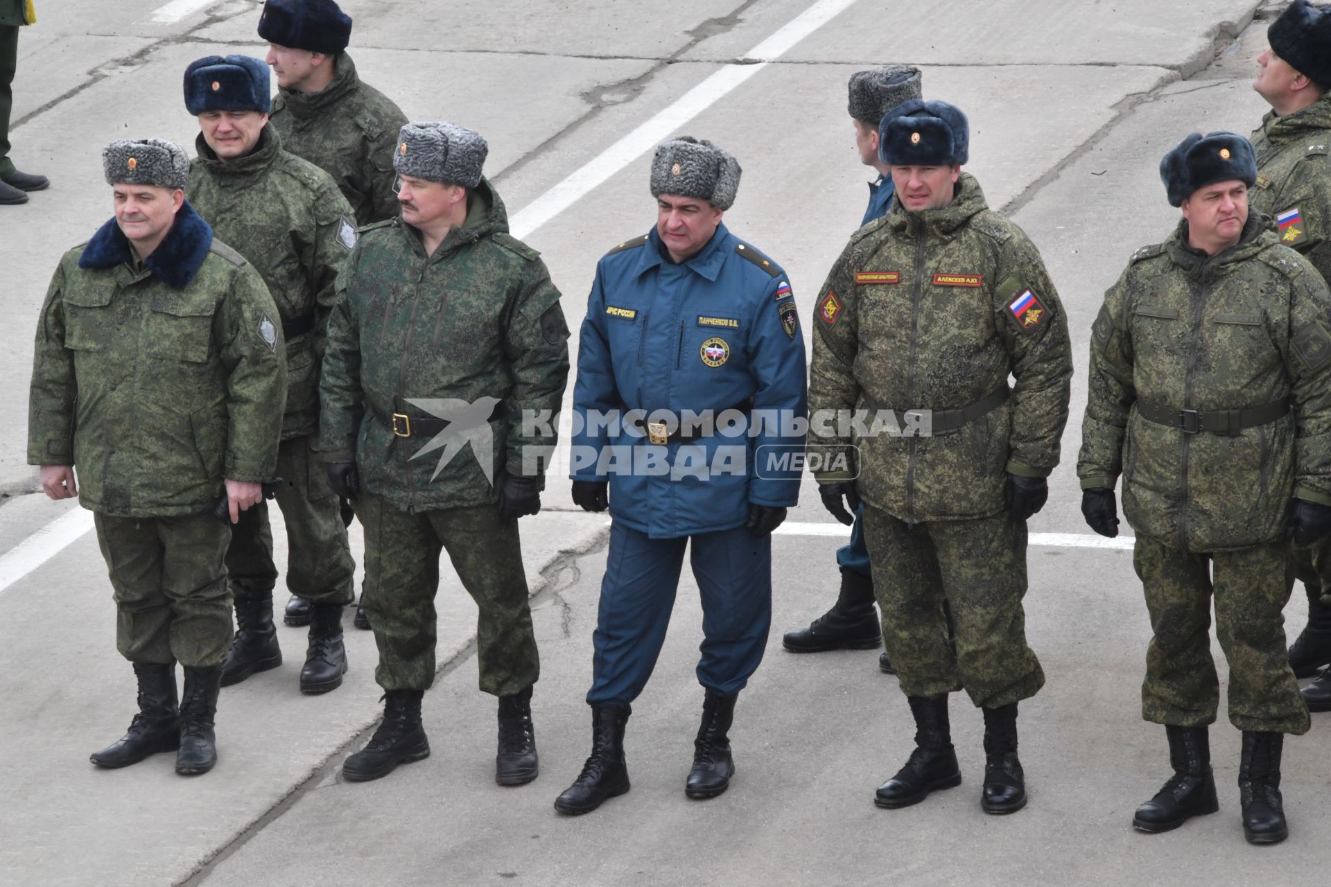 Московская область, Алабино. Участники пеших колонн парадного расчета войск на репетиции военного парада, посвященного  72-й годовщине Победы в Великой Отечественной войне.