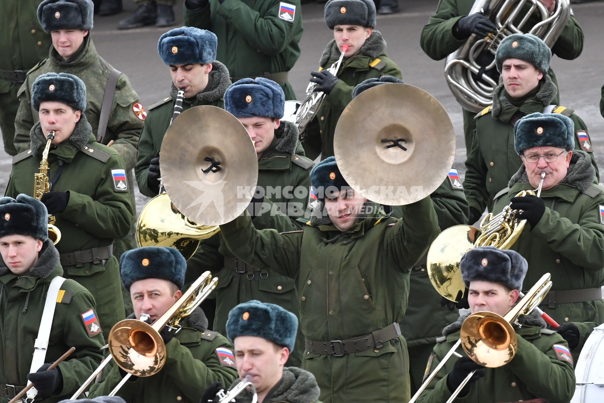 Московская область, Алабино. Участники пеших колонн парадного расчета войск на репетиции военного парада, посвященного  72-й годовщине Победы в Великой Отечественной войне.