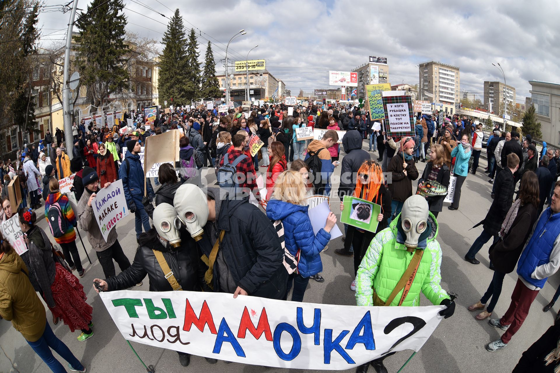 Новосибирск. Участники первомайской `Монстрации` на одной из улиц города.