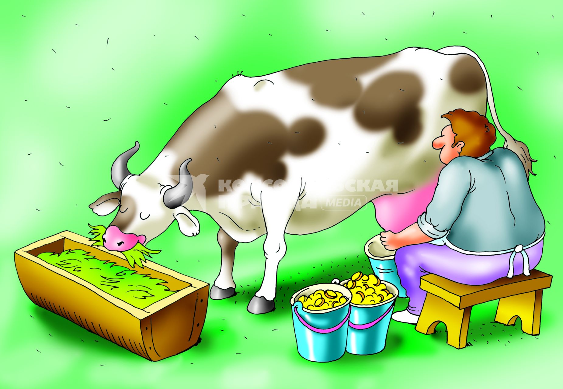 Карикатура на тему `корова в аренду`.