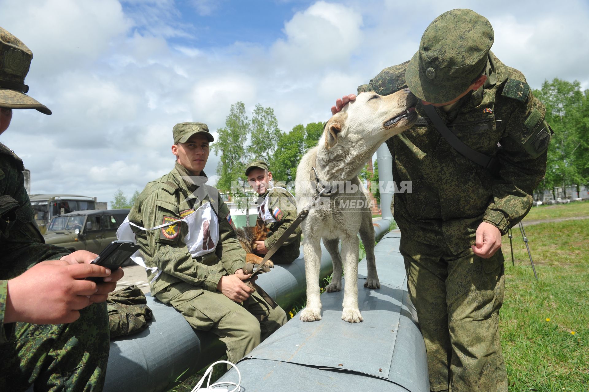 Хабаровск. Военнослужащие с собакой на полигоне во время соревнований кинологов `Верный друг`.
