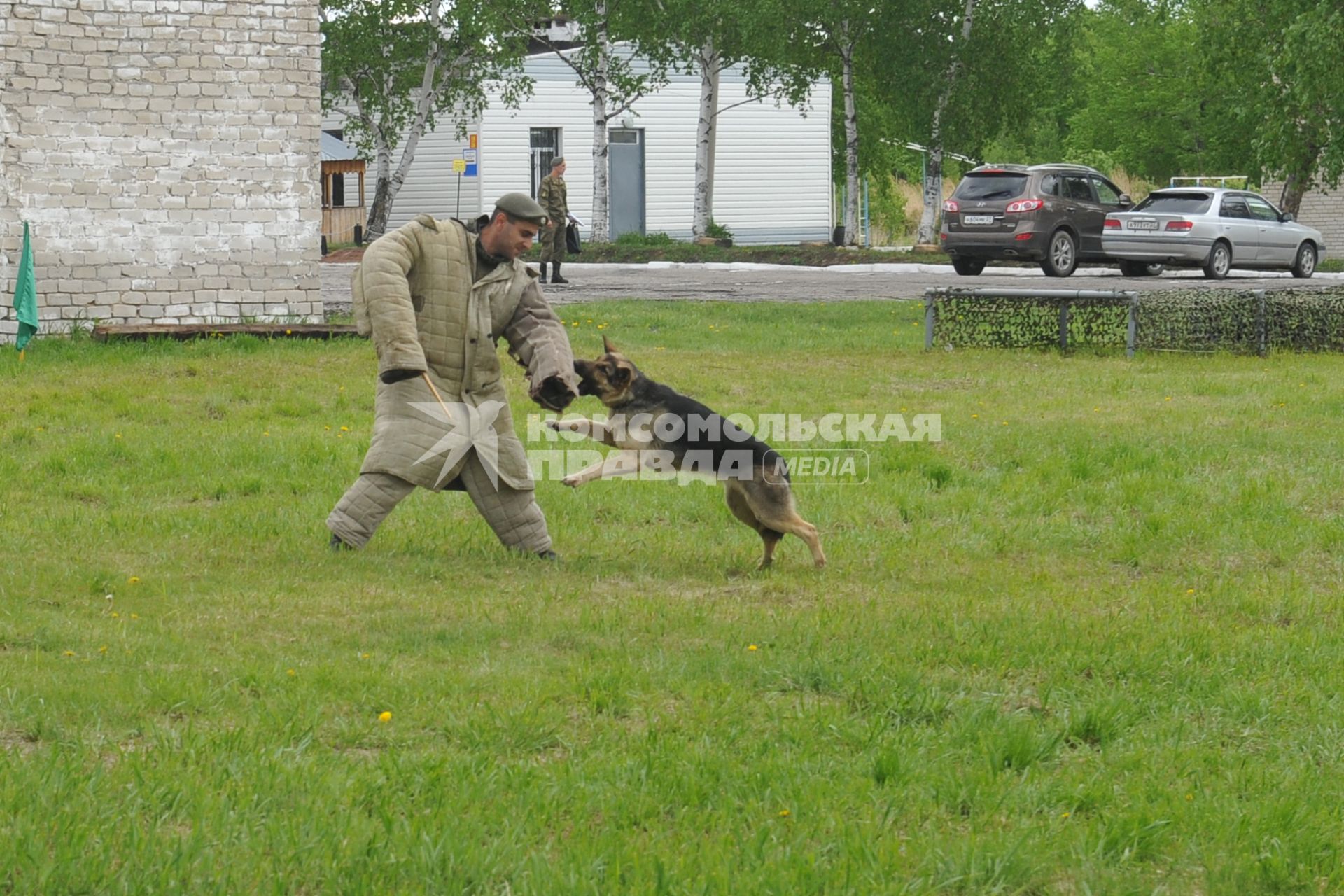 Хабаровск. Военнослужащий с собакой на полигоне во время соревнований кинологов `Верный друг` .