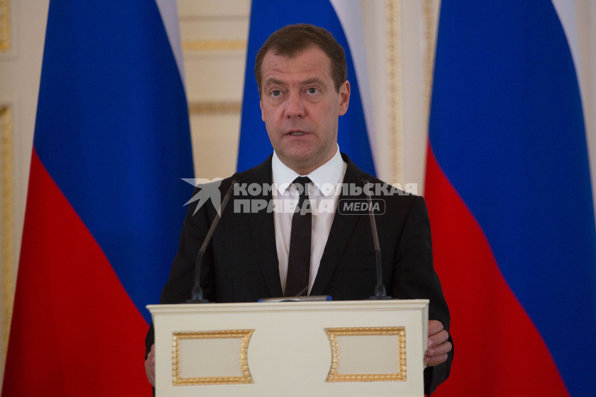 Санкт-Петербург. Председатель правительства РФ Дмитрий Медведев на заседании Совета министров Союзного государства России и Белоруссии в расширенном составе.