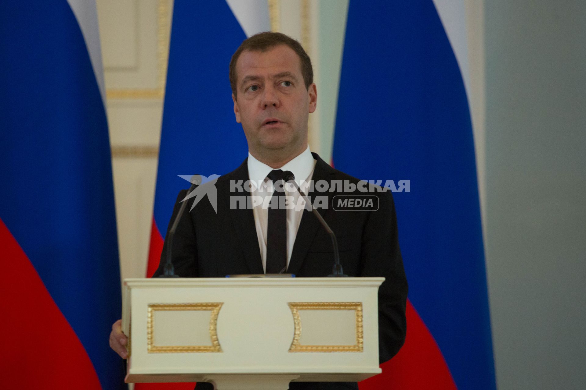 Санкт-Петербург. Председатель правительства РФ Дмитрий Медведев на заседании Совета министров Союзного государства России и Белоруссии в расширенном составе.