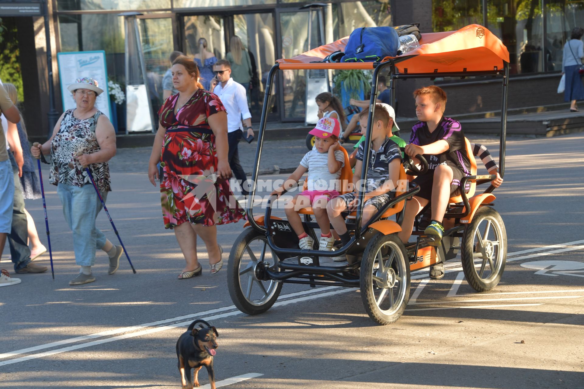 Москва.  Дети катаются на веломобиле  в парке Горького.