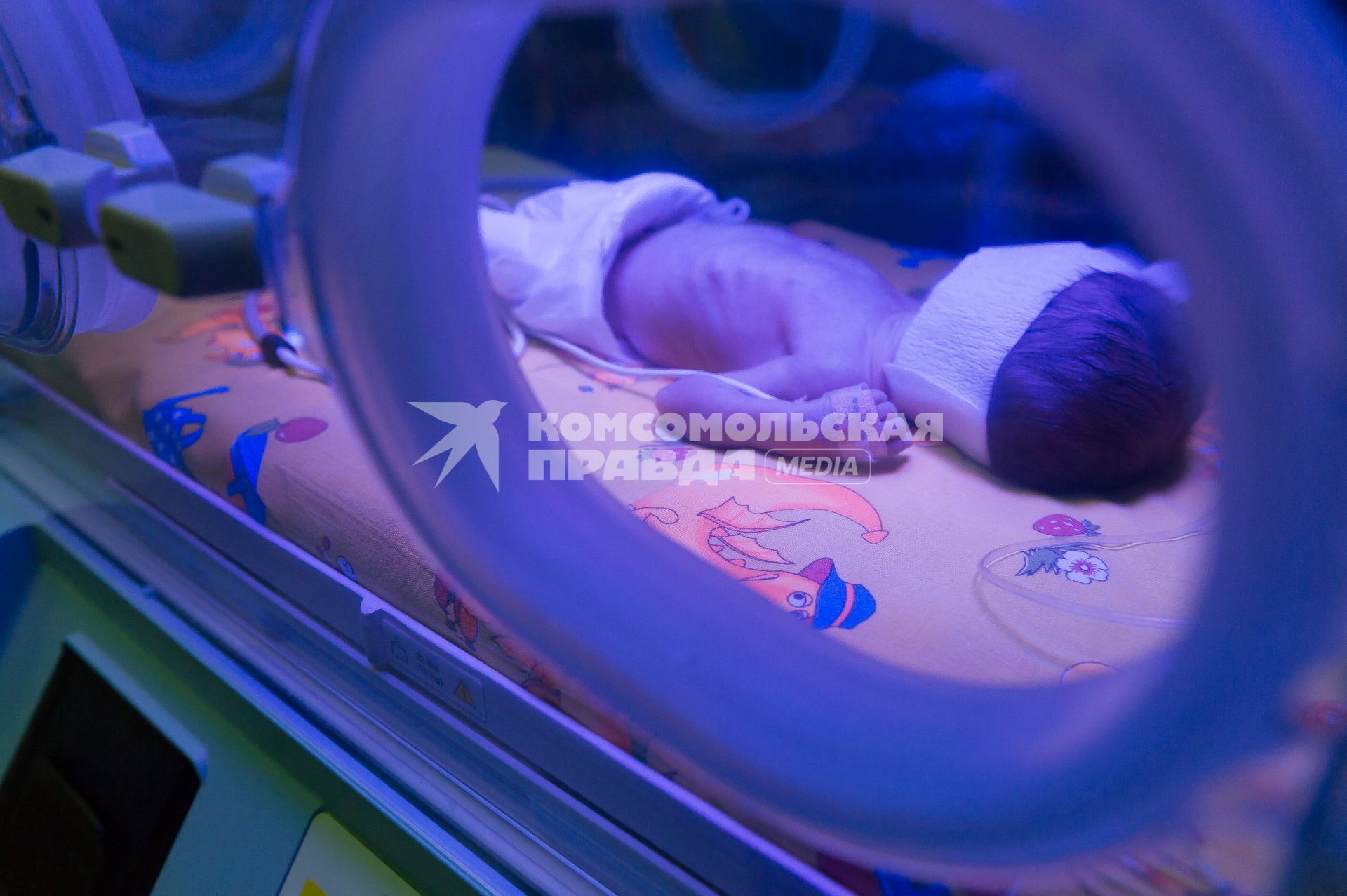 Санкт-Петербург. Новорожденный  лежит в кувезе (инкубаторе) в отделении  реанимации и интенсивной терапии  родильного дома # 17.