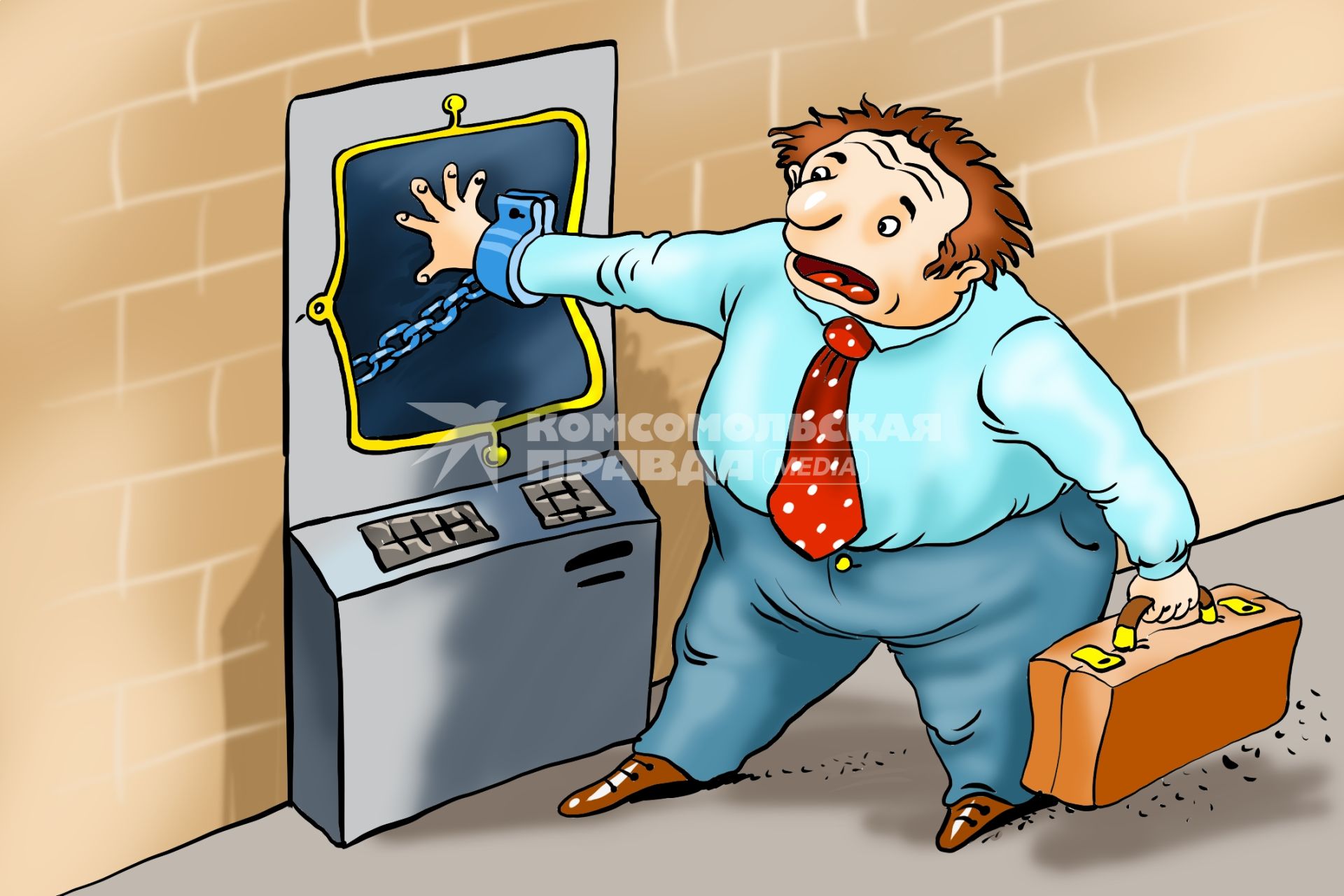 Карикатура на тему блокировки счетов вкладчиков.