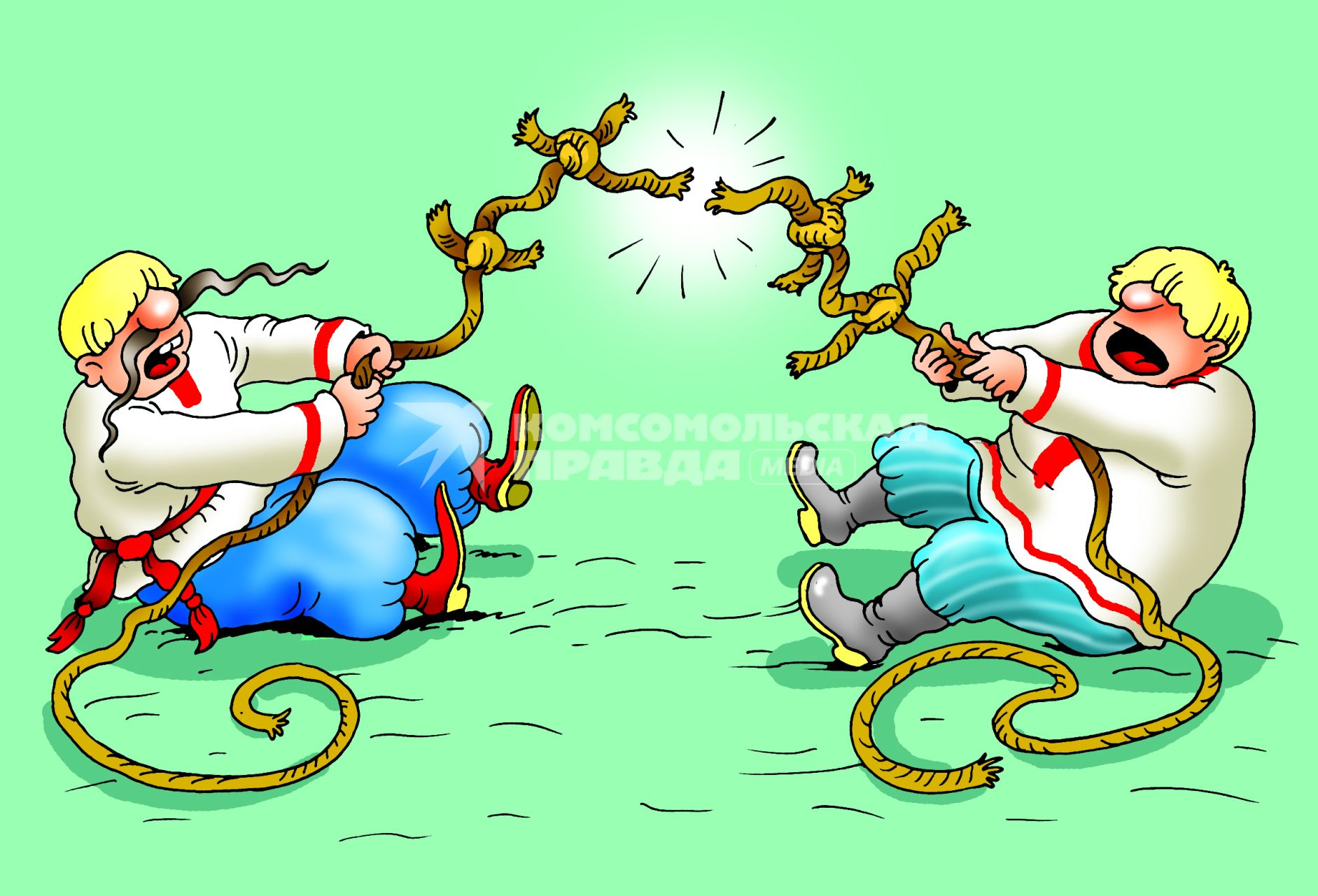 Карикатура на тему разрыва дипломатический отношений между Россией и Украиной.