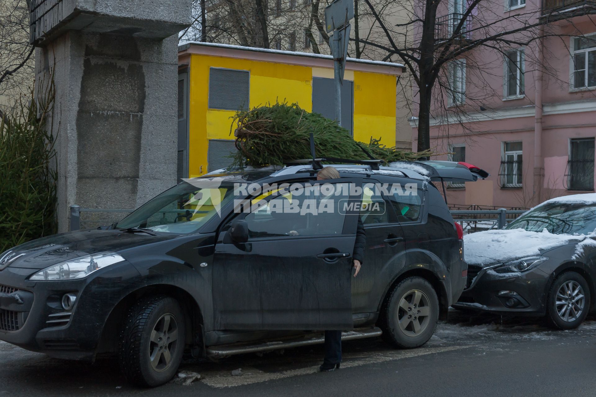 Санкт-Петербург. Елка на багажнике автомобиля.