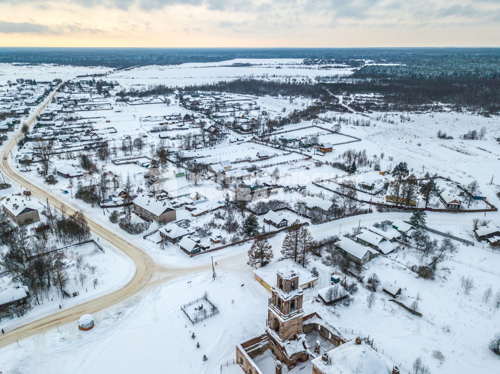 Тверская область, Рождествено. Вид на село с высоты.