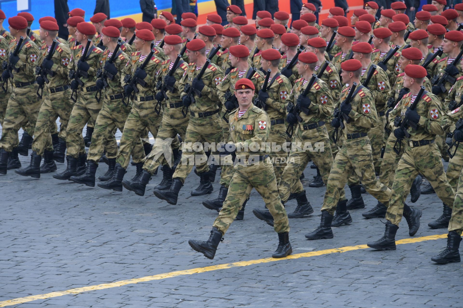 Москва.   Военнослужащие войск Национальной гвардии (Росгвардии) во время генеральной репетиции парада на Красной площади, посвященного 73-й годовщине Победы в Великой Отечественной войне.