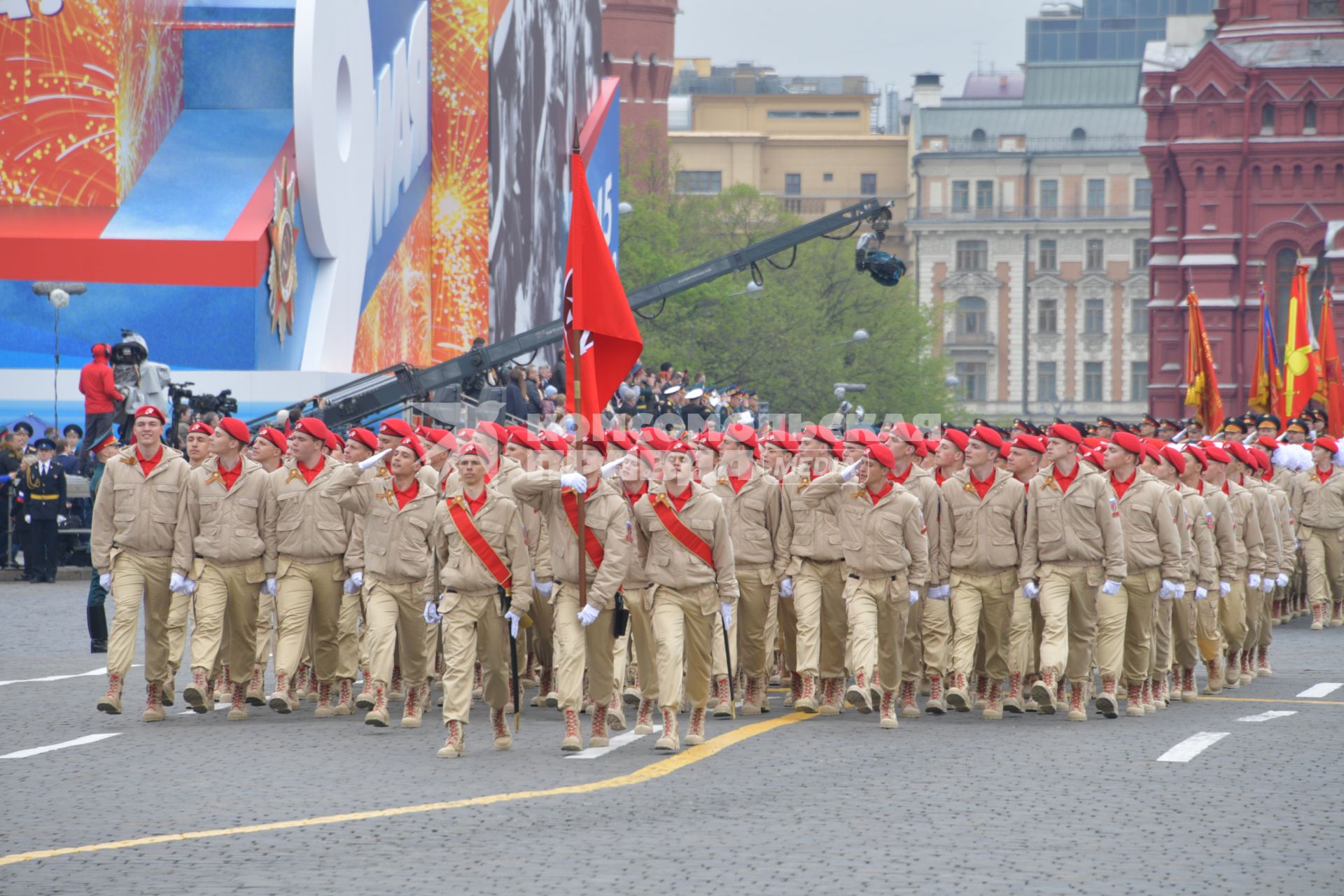 Москва.  Участники всероссийского военно-патриотического общественного движения `Юнармия` во время генеральной репетиции парада на Красной площади, посвященного 73-й годовщине Победы в Великой Отечественной войне.
