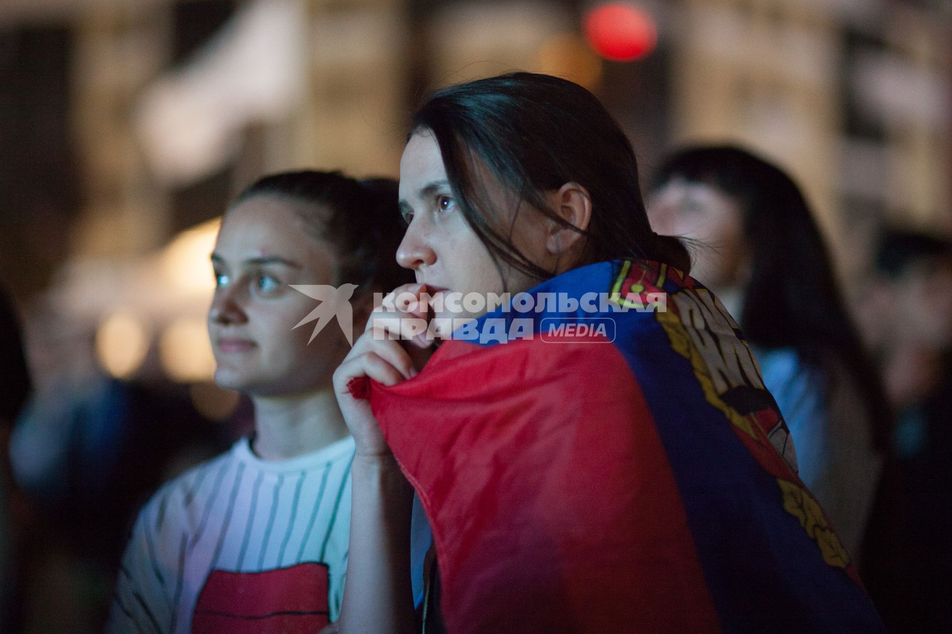 Ставрополь. Болельщики сборной Россия во время просмотра матча группового этапа чемпионата мира по футболу - 2018 между сборными командами России и Египта.