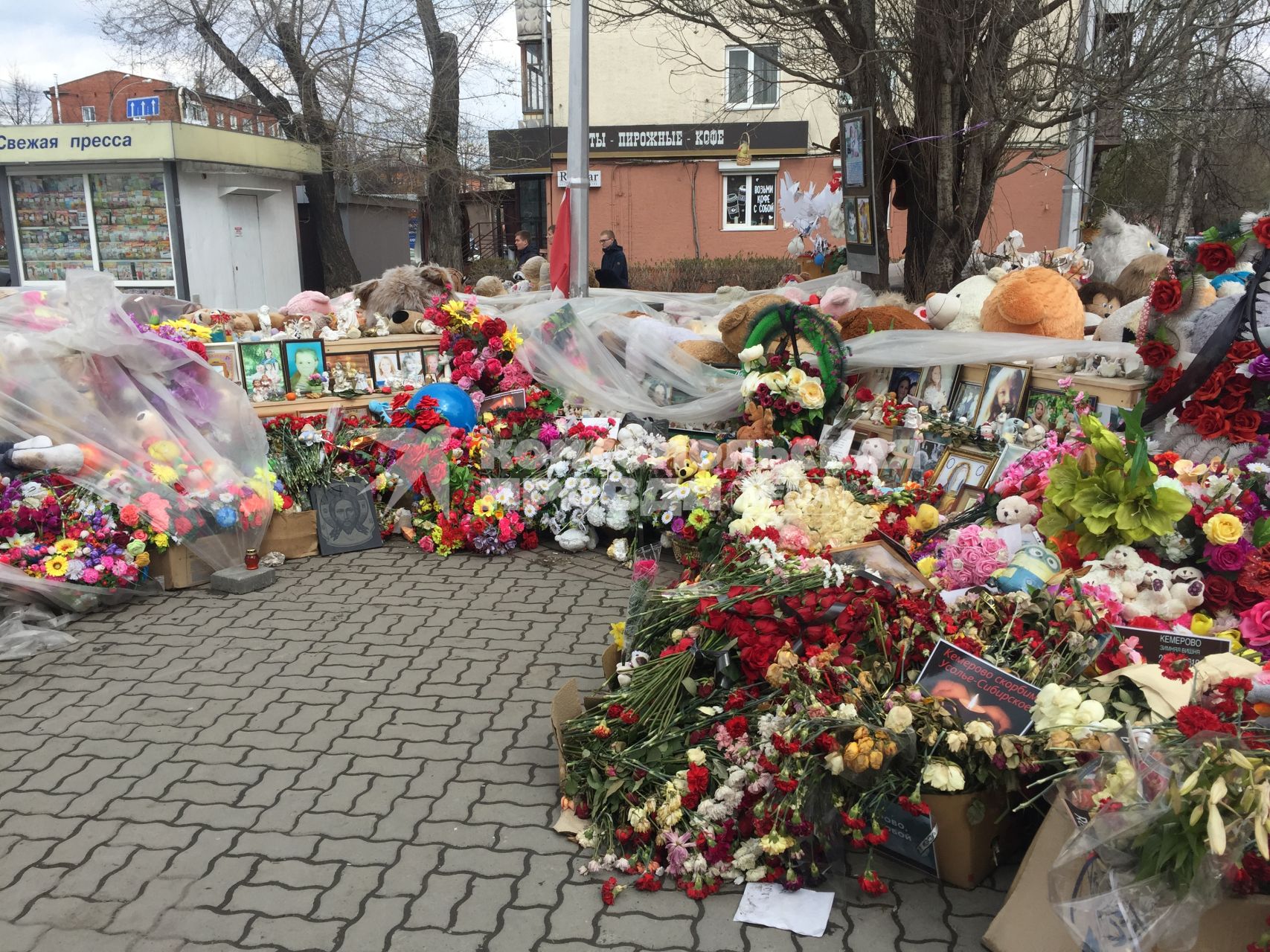 Кемерово. Игрушки возле сгоревшего ТЦ `Зимняя вишня`.