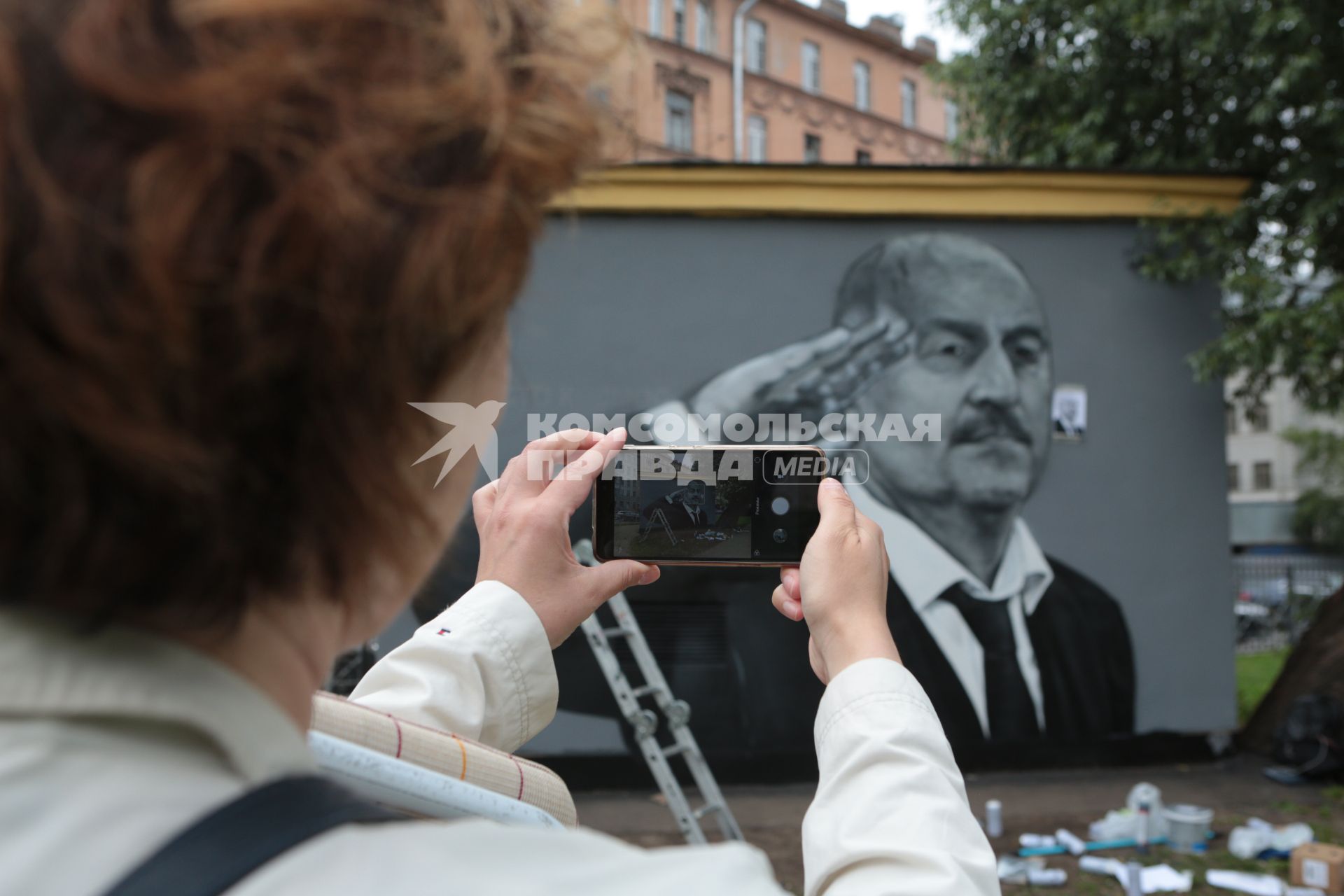 Санкт-Петербург. Обновленное граффити с изображением главного тренера сборной России по футболу Станислава Черчесова на пересечении Большой Пушкарской и Введенской улиц на Петроградской стороне. Ранее граффити было испорчено вандалами.