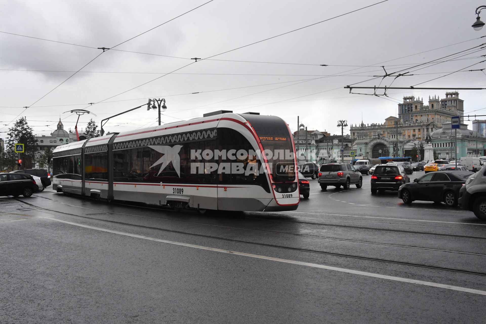 Москва. Трамвай на площади Тверской заставы.