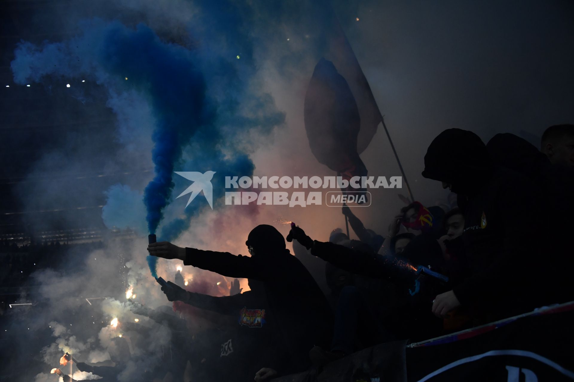 Москва. Болельщики ПФК ЦСКА на матче  матче  группового этапа Лиги чемпионов УЕФА между фк ЦСКА и фк `Рома`.