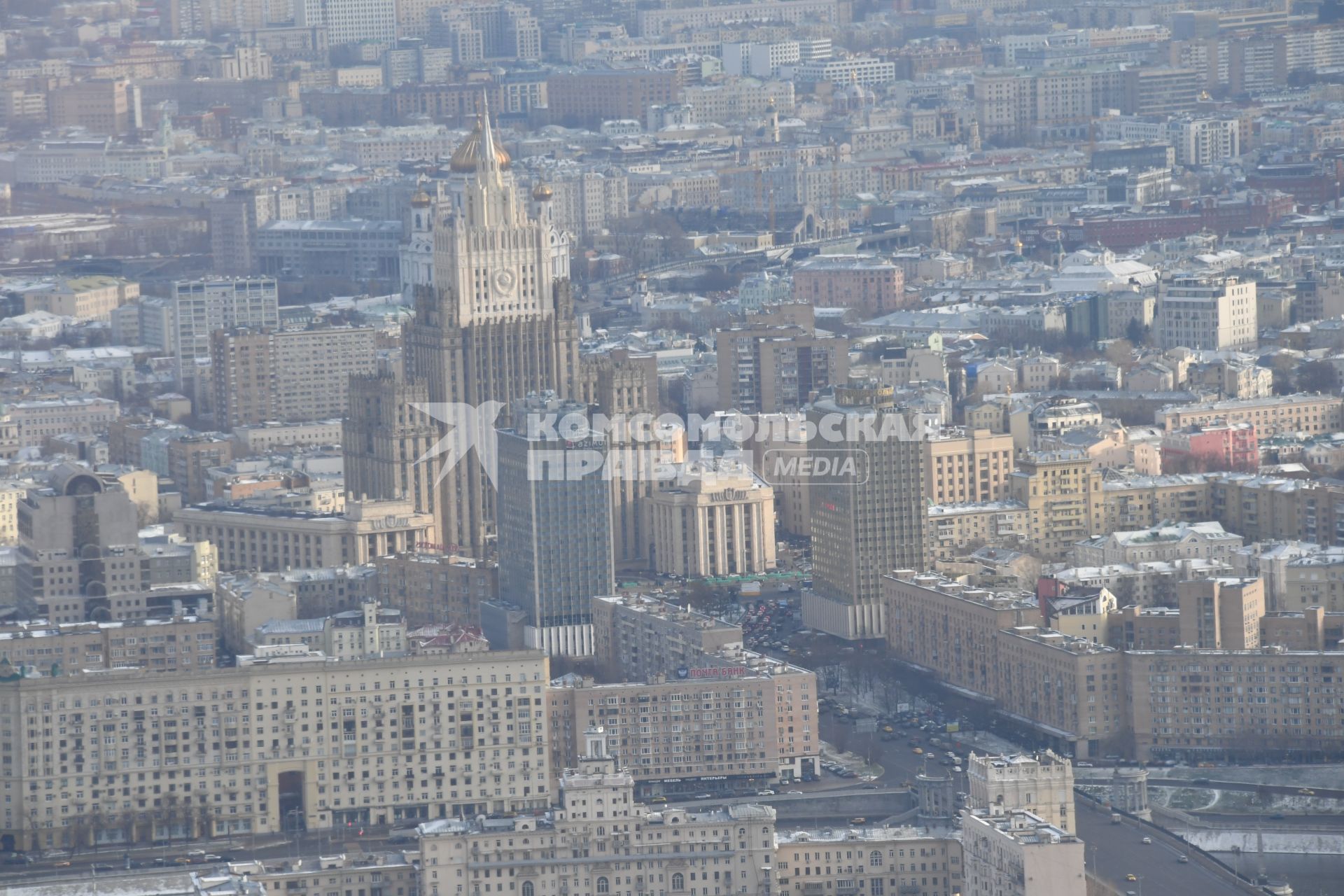 Москва.  Вид на здание МИД с 90-го этажа башни  `Федерация`Москва-Сити.