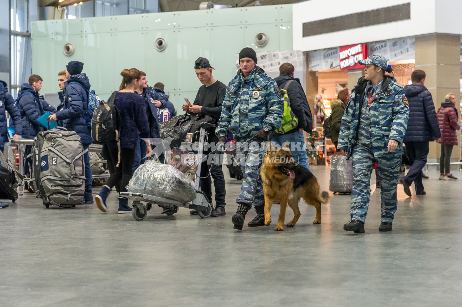 Санкт-Петербург.  Кинологи с собакой в аэропорту Пулково.