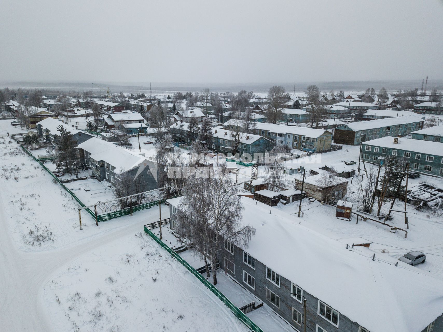 Красноярский край, Лесосибирск, поселок Новоенисейск.  Вид на поселок сверху.