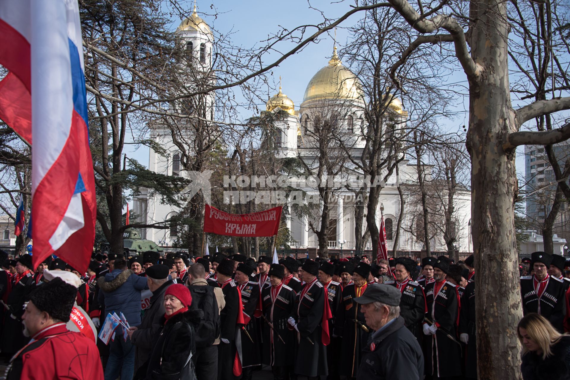 Крым, Симферополь.  Казаки во время мероприятий посвященных 5-й годовщине Общекрымского референдума 2014 года и воссоединения Крыма с Россией.