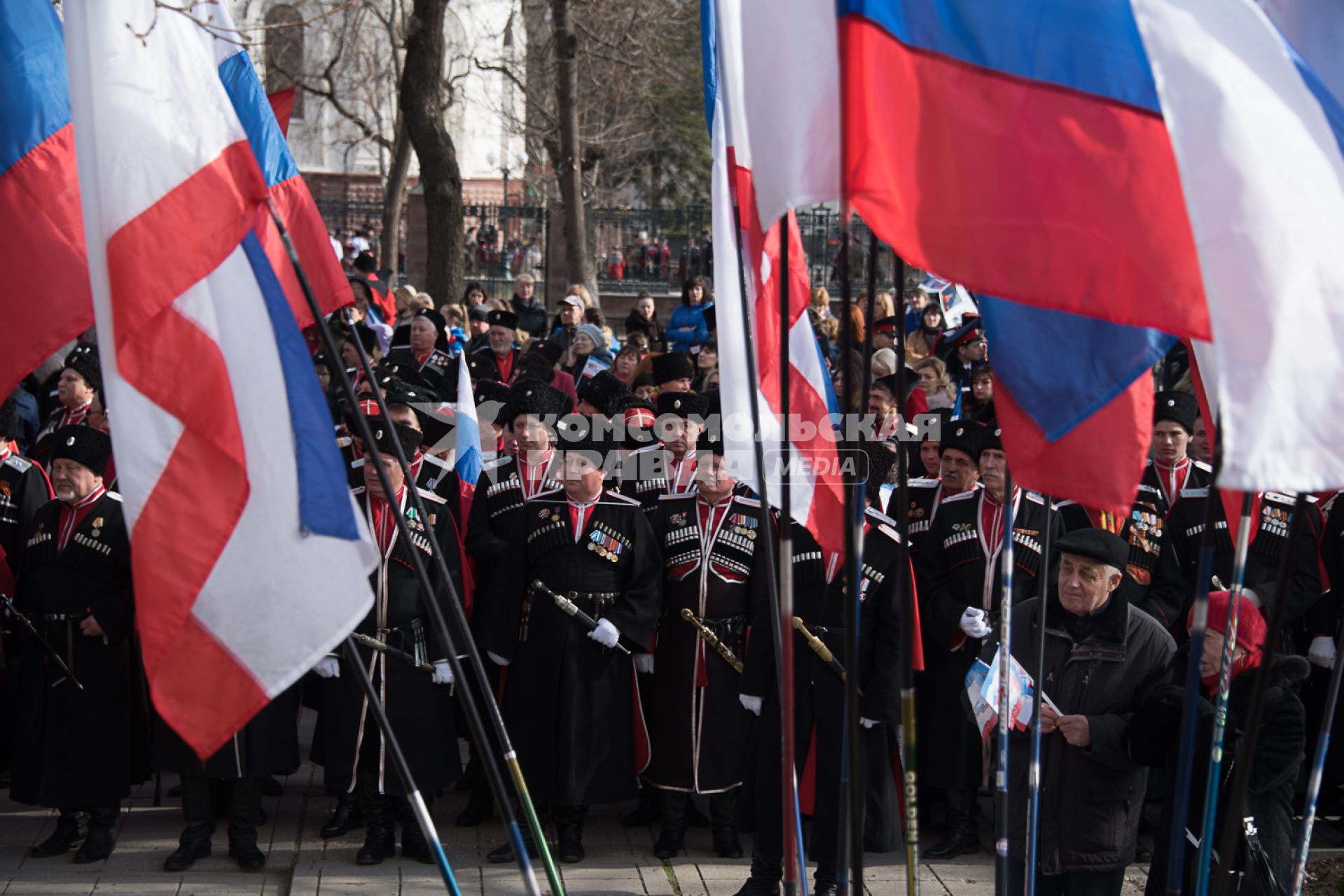 Крым, Симферополь.  Казаки во время мероприятий посвященных 5-й годовщине Общекрымского референдума 2014 года и воссоединения Крыма с Россией.