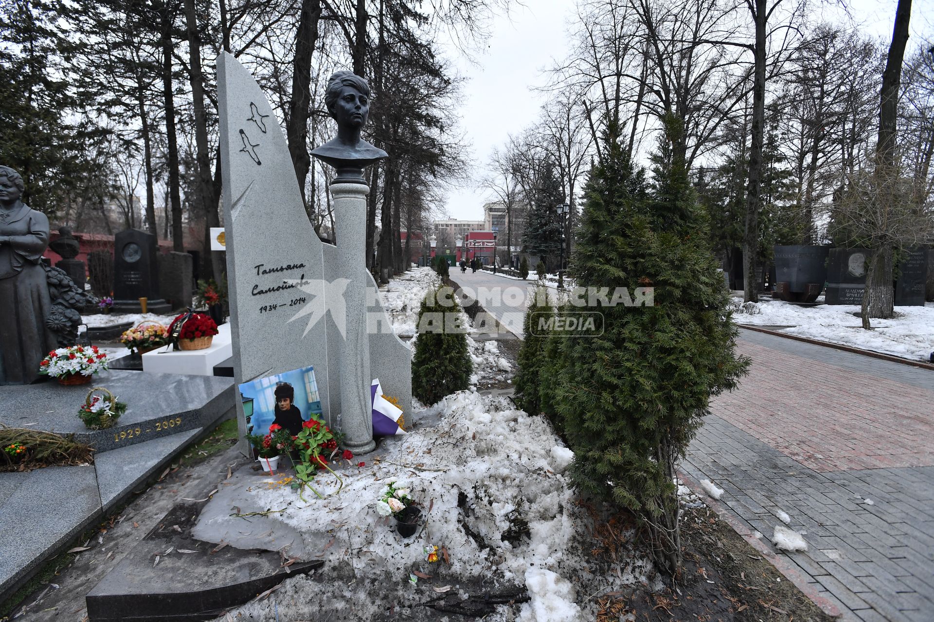 Москва.  Надгробие актрисы Татьяны Самойловой на Новодевичьем кладбище.