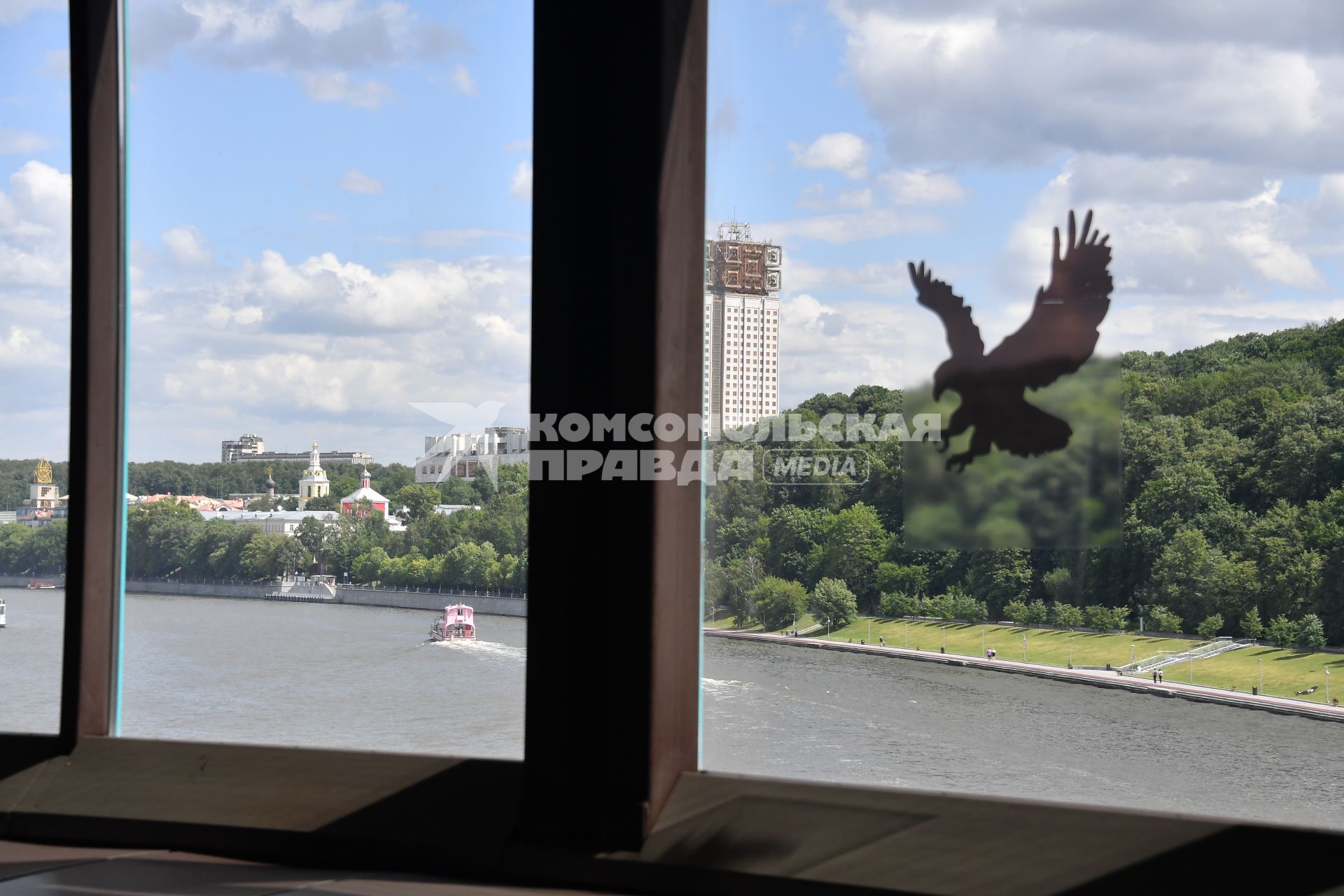 Москва. Наклейки в виде орлов на стеклах вестибюля  станции метро для отпугивания птиц, которые не замечают прозрачные стекла и разбиваются о них.